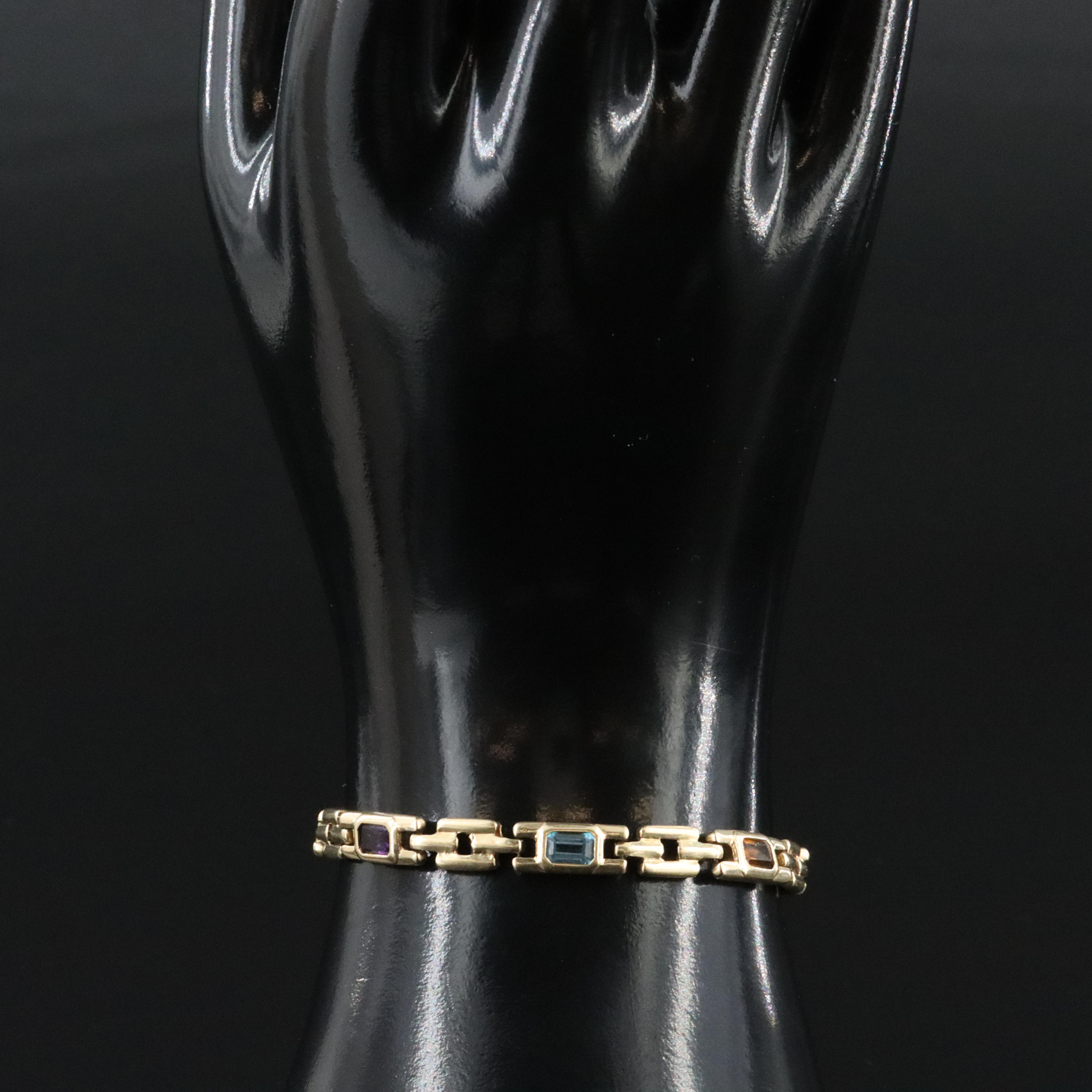 14K Amethyst, Citrine, and Blue Topaz Bracelet