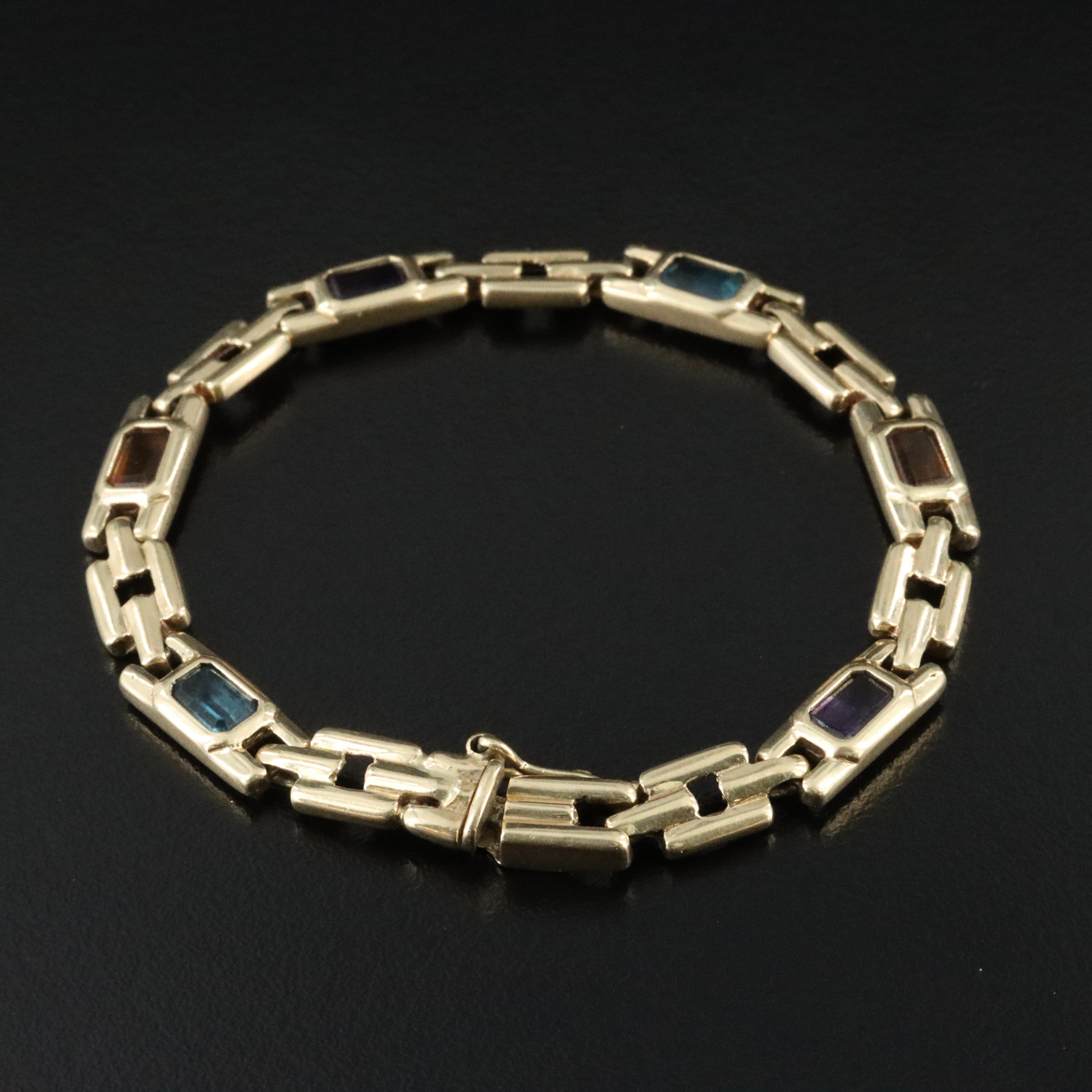 14K Amethyst, Citrine, and Blue Topaz Bracelet