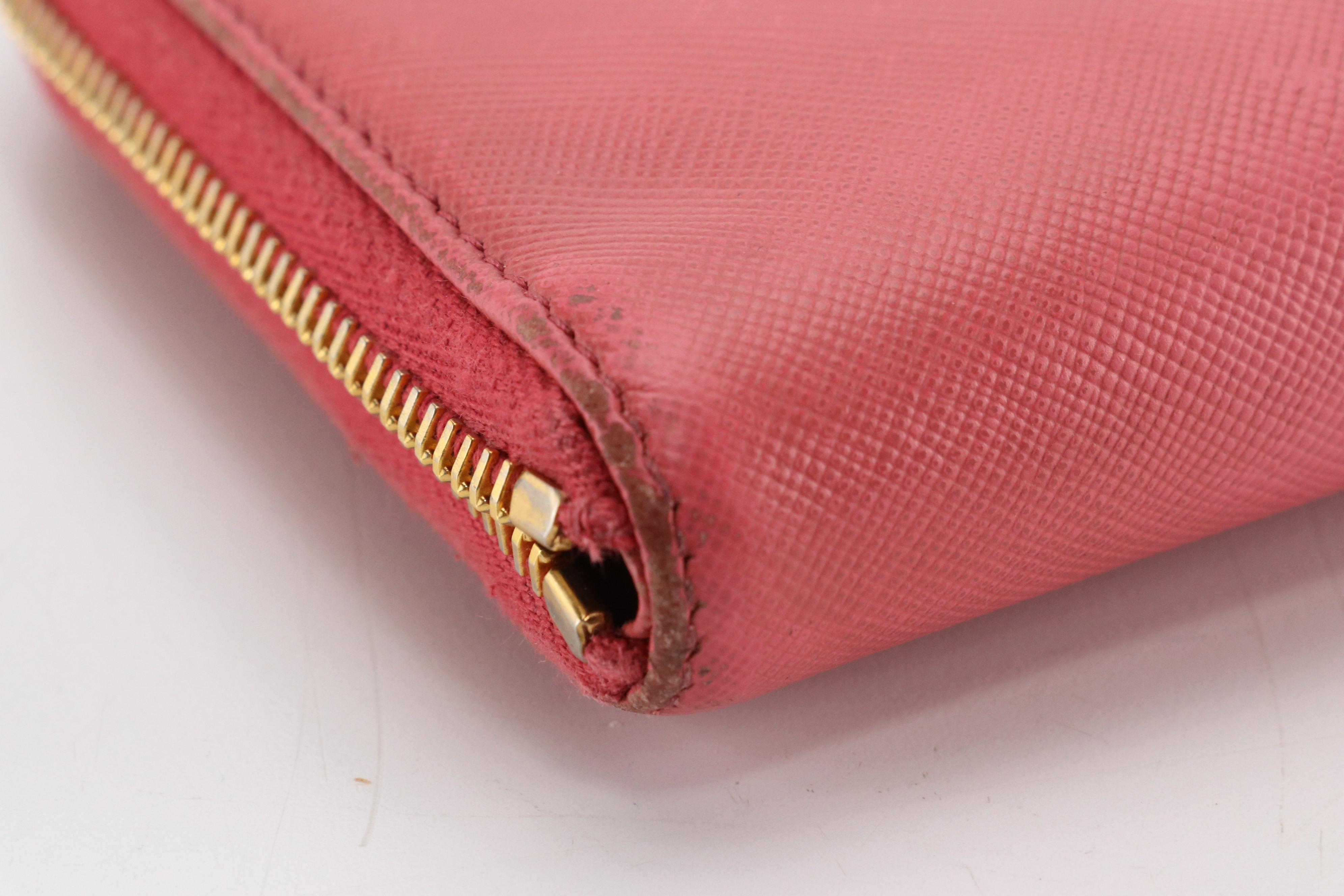Prada Zip Around Bow Wallet in Blush Pink Saffiano Leather