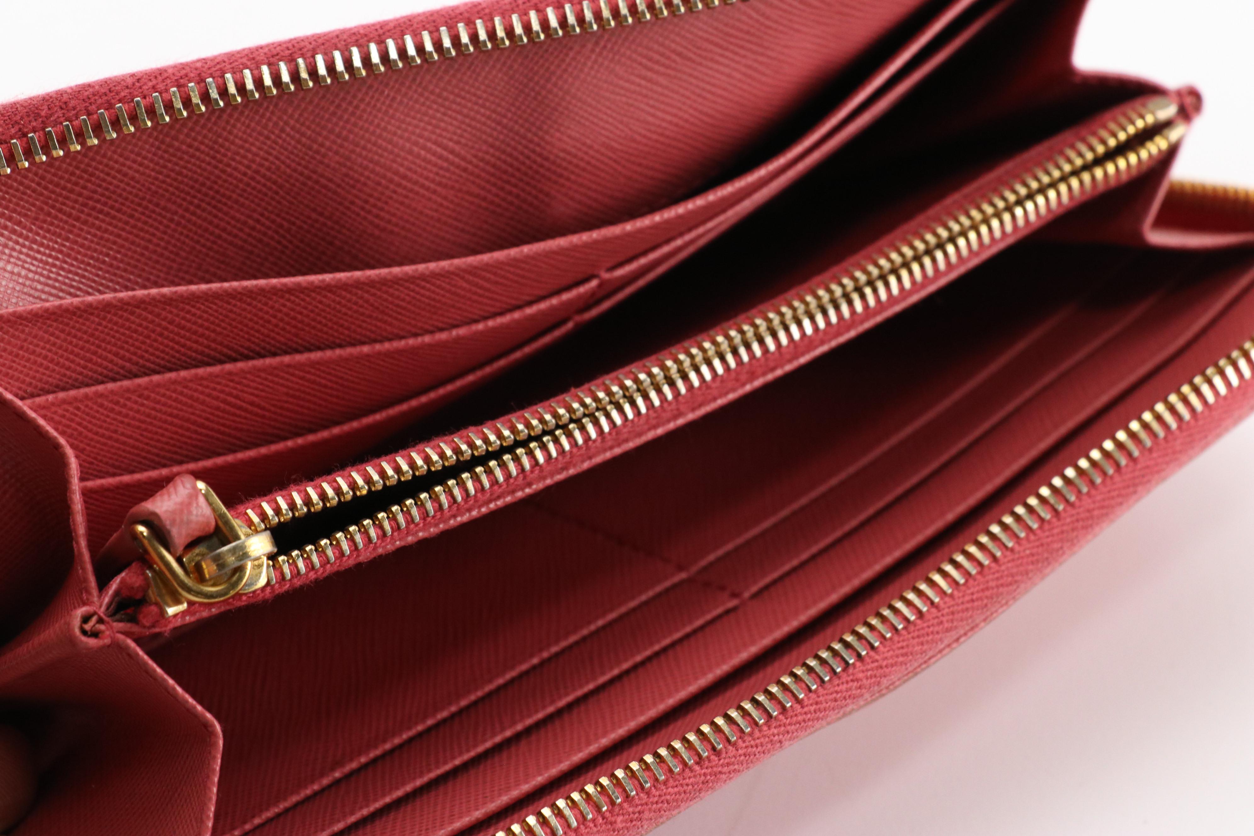 Prada Zip Around Bow Wallet in Blush Pink Saffiano Leather