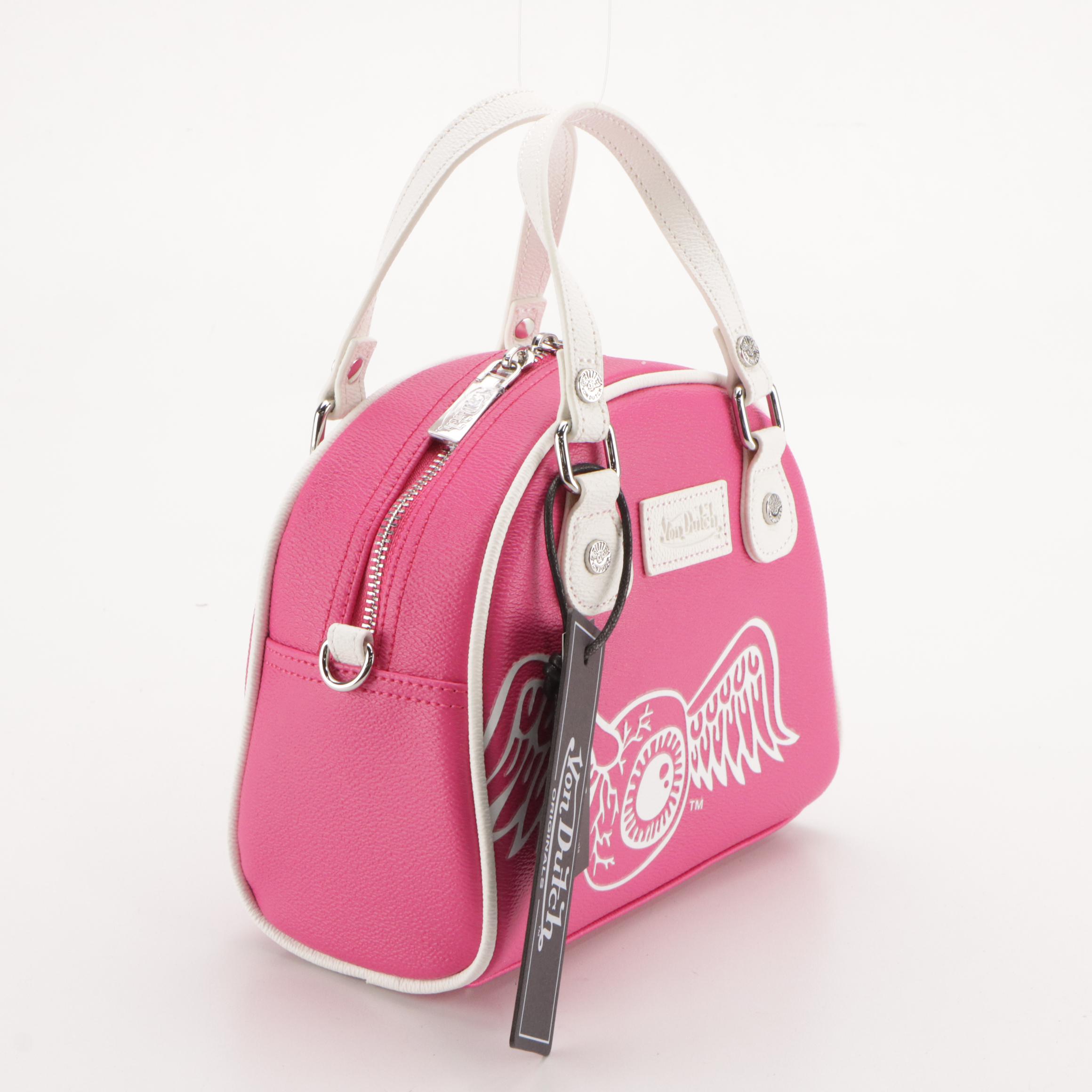 Von Dutch Hot Pink Flying Eyeball Motif Mini Two-Way Bowler Bag, With Tags