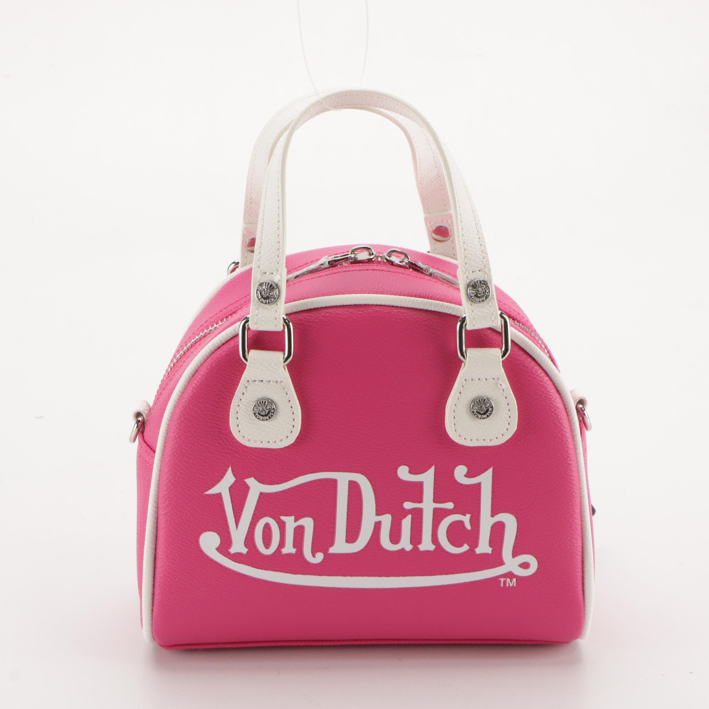 Von Dutch Hot Pink Flying Eyeball Motif Mini Two-Way Bowler Bag, With Tags