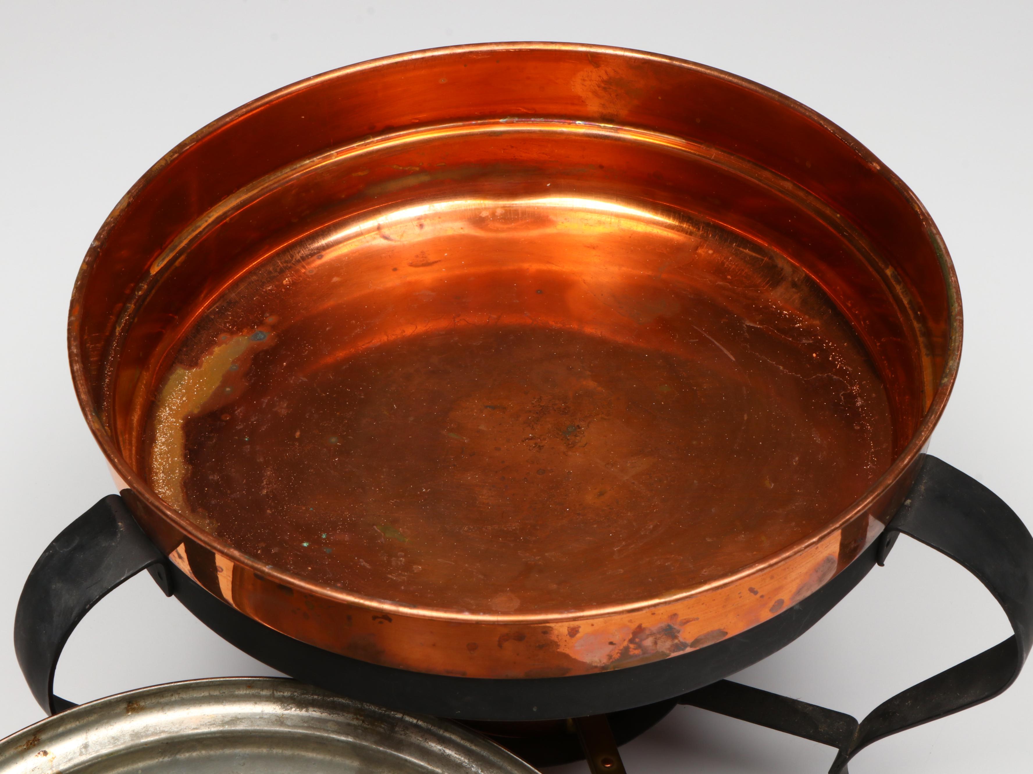 Vintage Copper and Brass Chafing Dish with Other Tableware and Décor