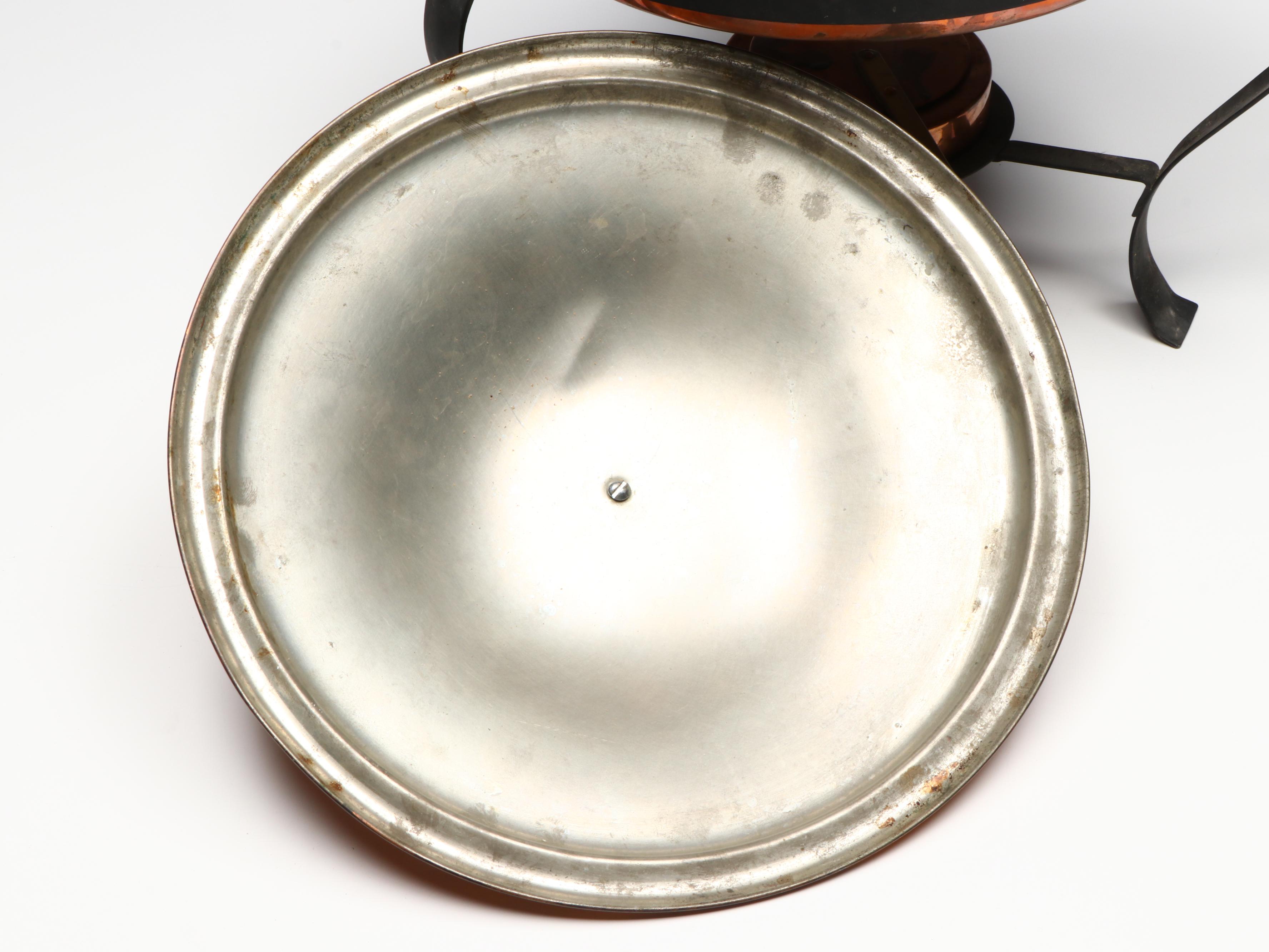 Vintage Copper and Brass Chafing Dish with Other Tableware and Décor