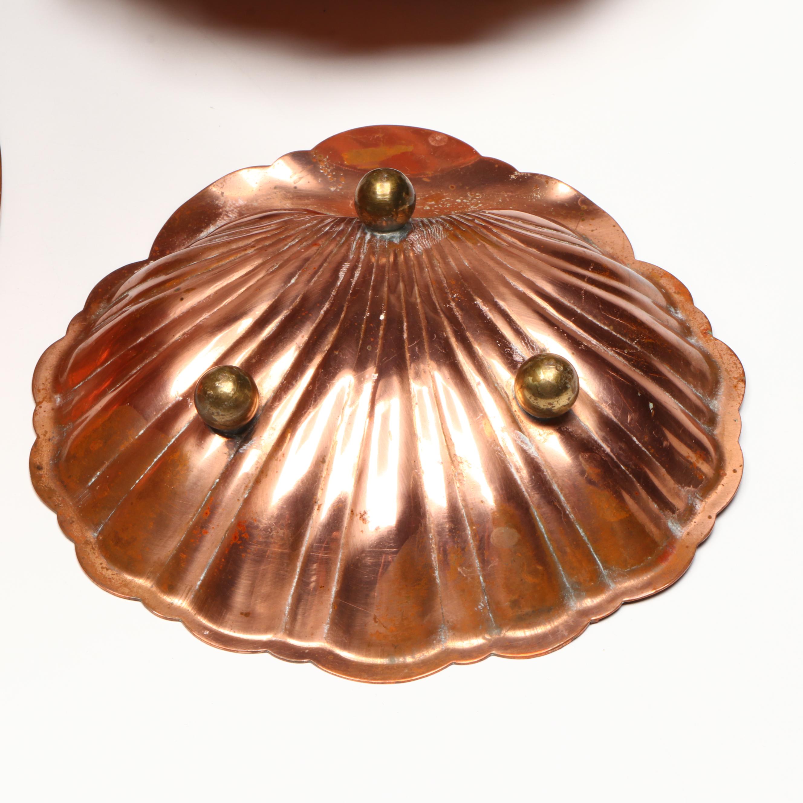 Vintage Copper and Brass Chafing Dish with Other Tableware and Décor