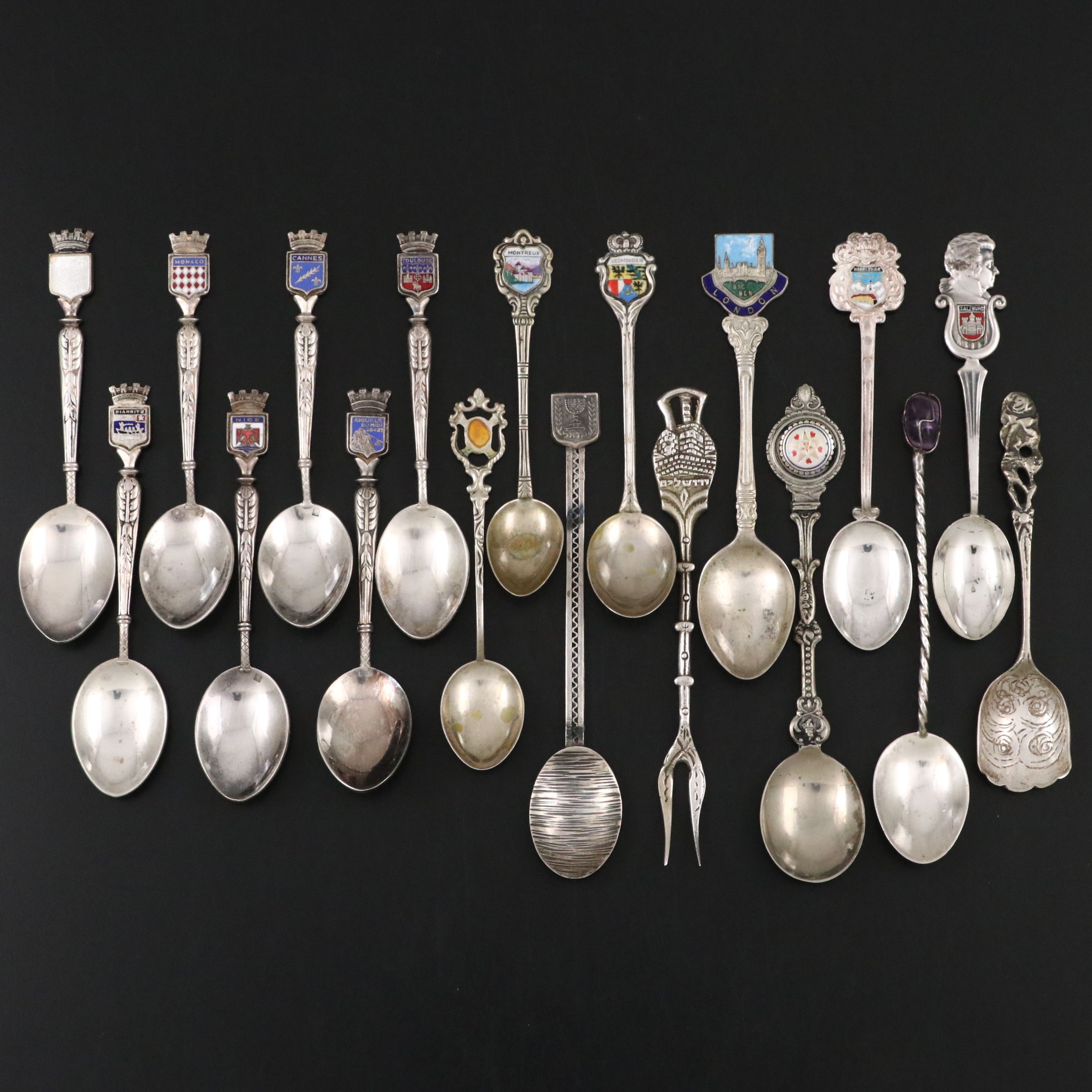 European 800 and 900 Silver with Silver Plate Novelty Sugar Spoons