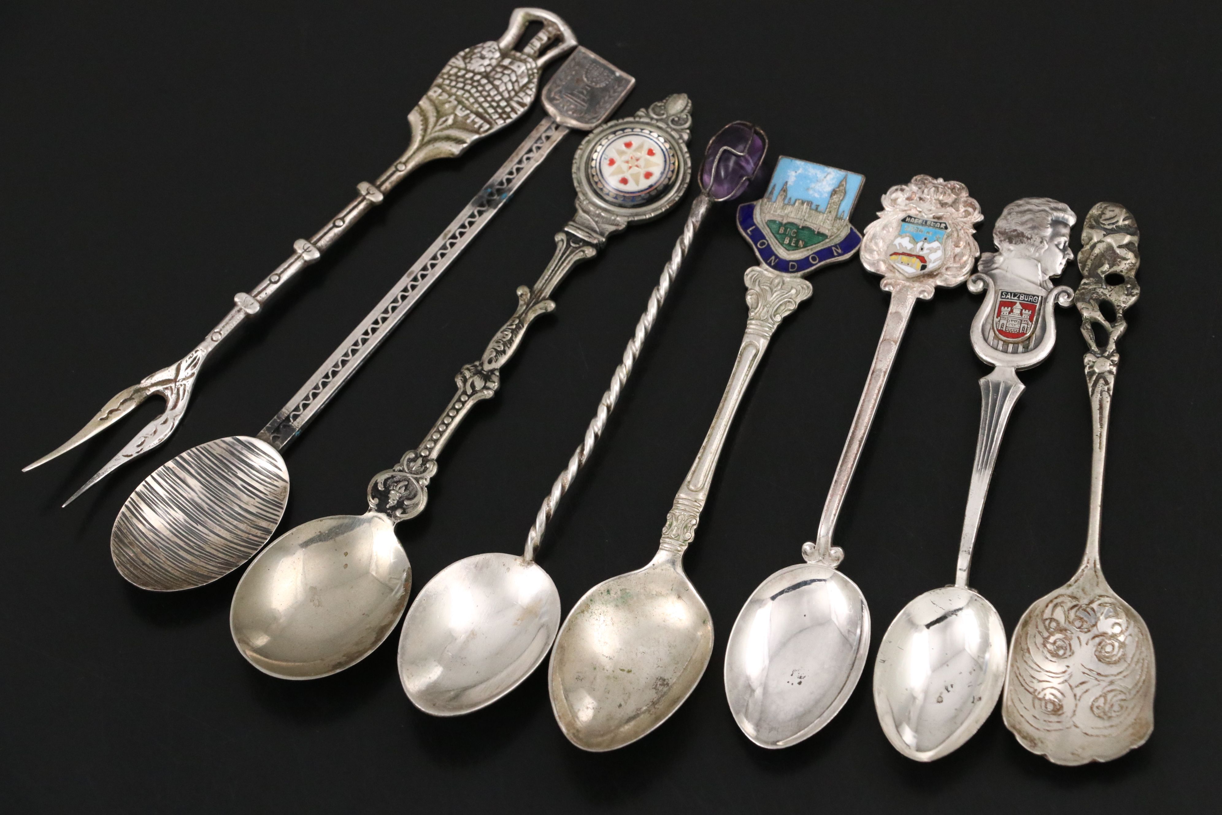 European 800 and 900 Silver with Silver Plate Novelty Sugar Spoons