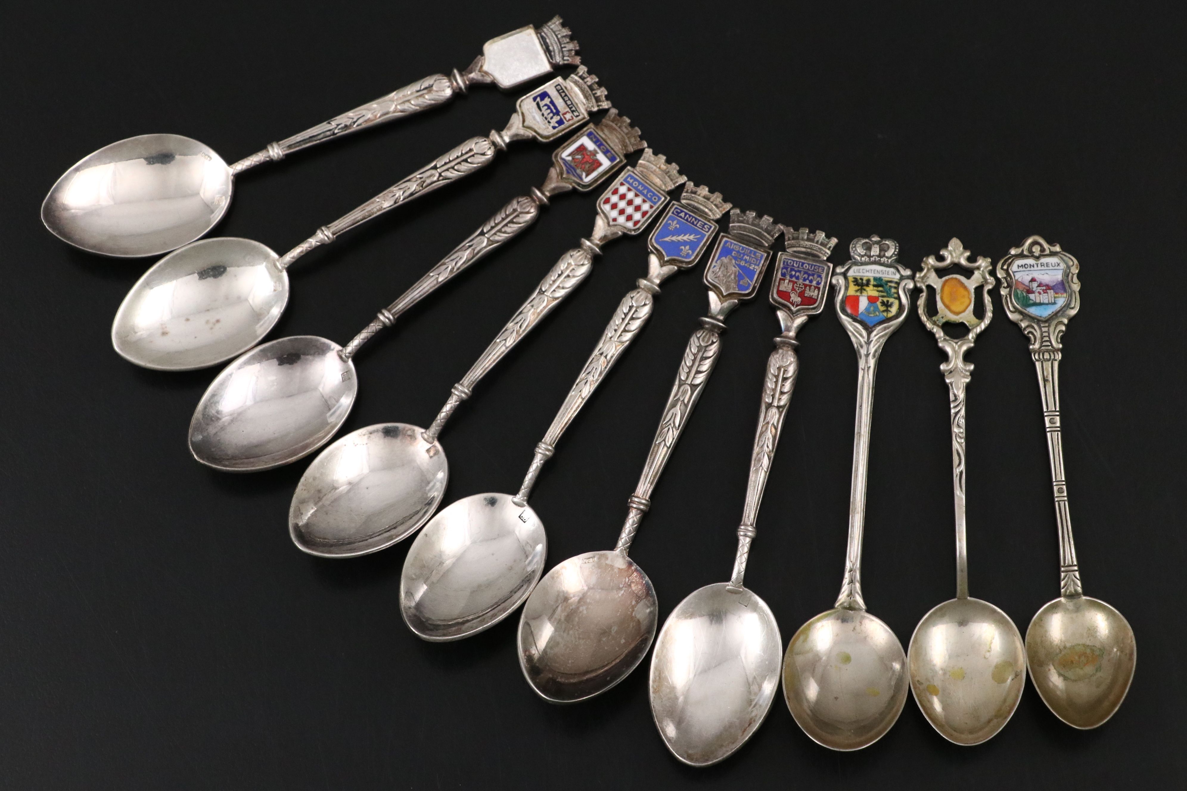European 800 and 900 Silver with Silver Plate Novelty Sugar Spoons