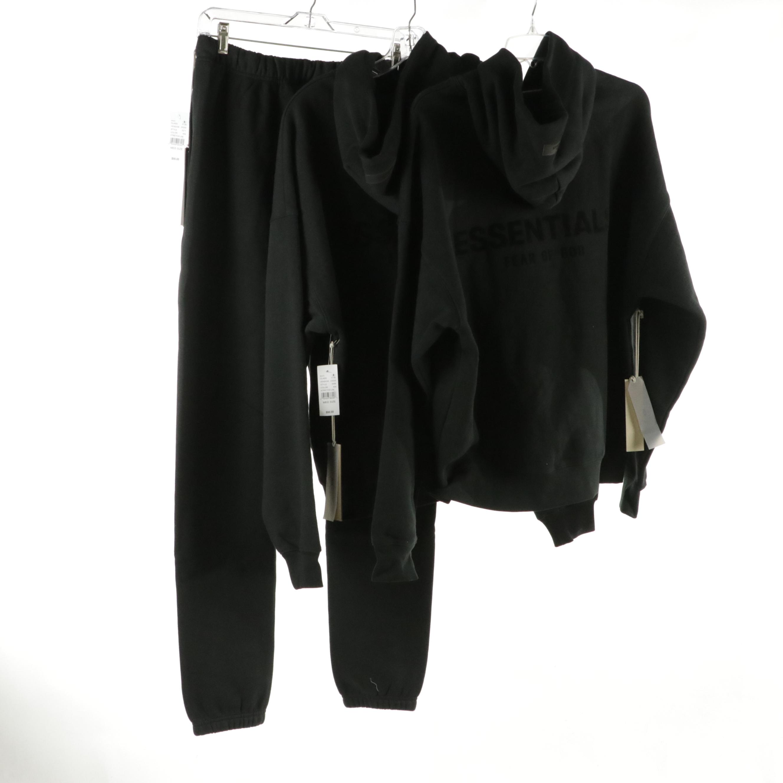 Men's Essentials Fear of God Classic Black Cotton Sweatsuit & Hoodie, With Tags