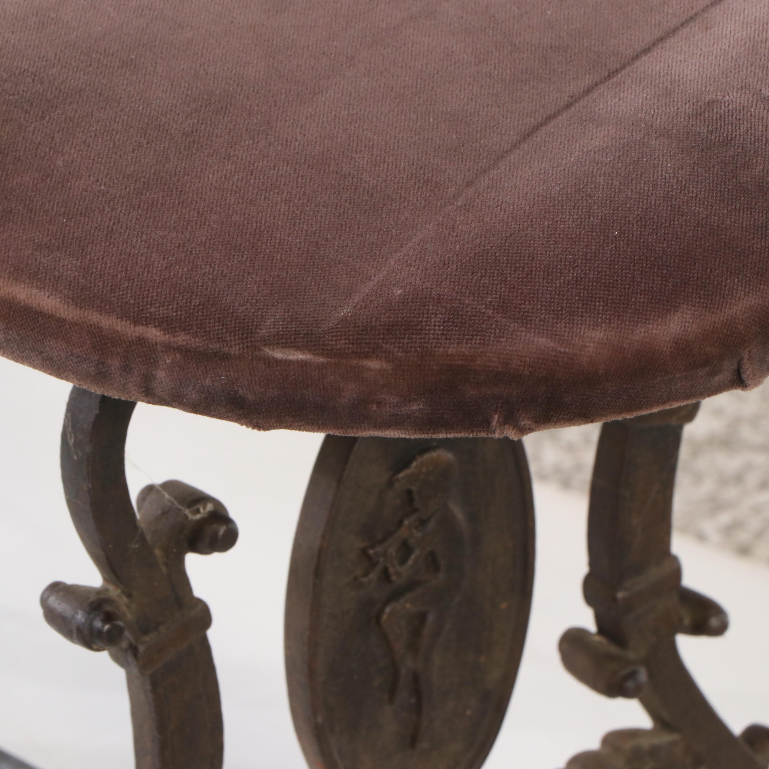 Victorian Cast Iron Curved Bench with Upholstered Seat