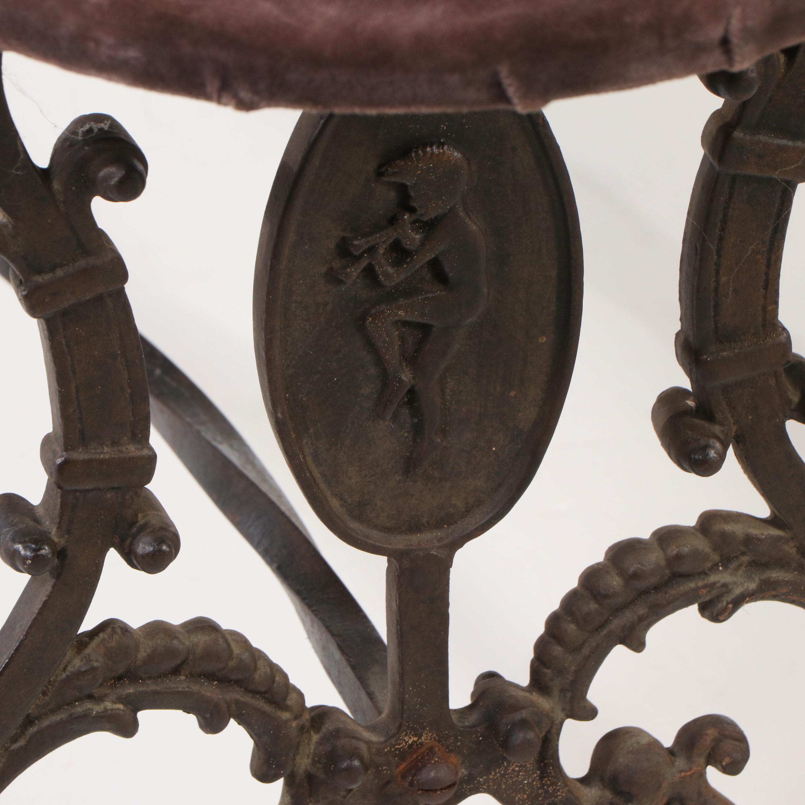 Victorian Cast Iron Curved Bench with Upholstered Seat