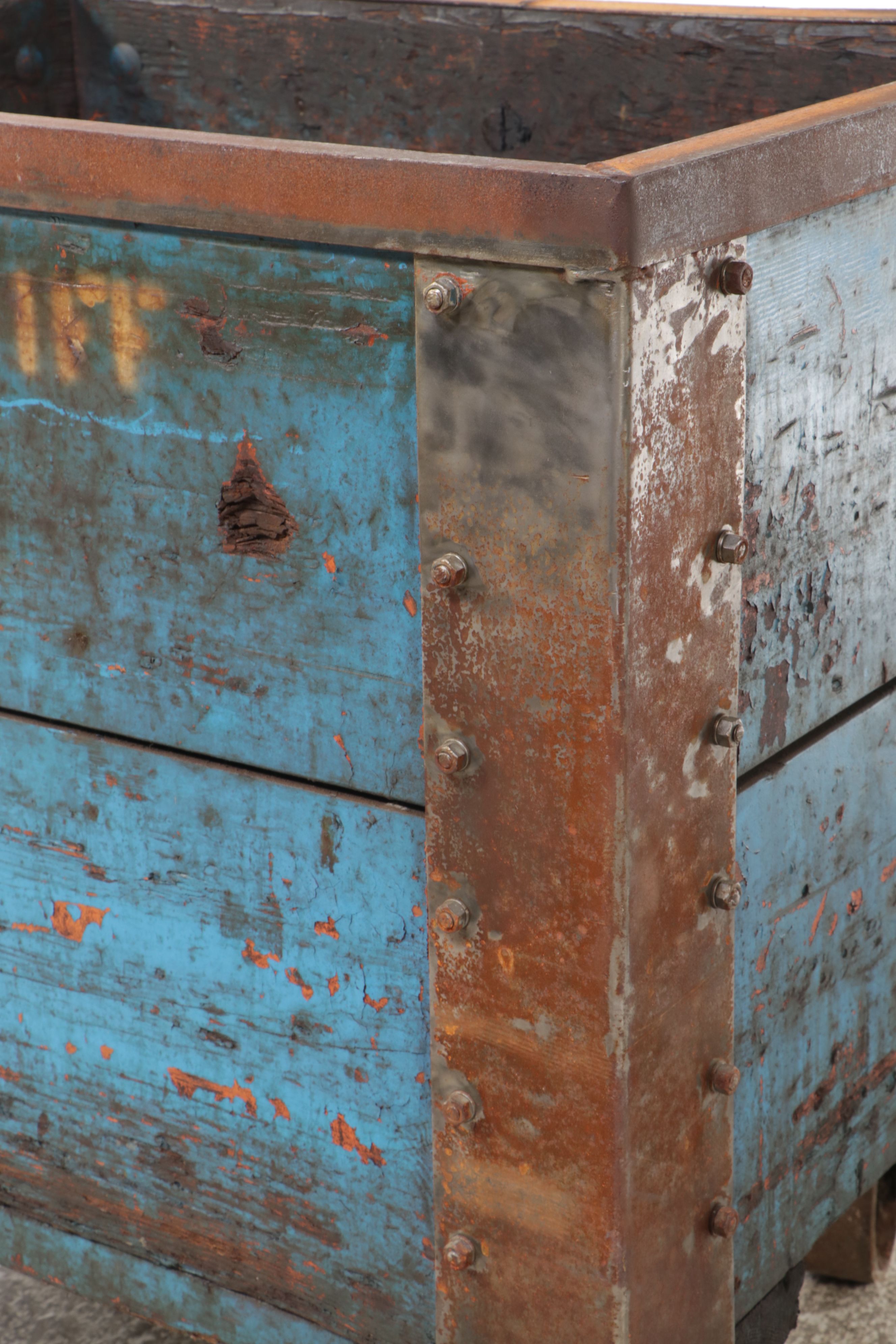 Vintage Industrial Wood and Metal Bin on Wheels, 20th Century