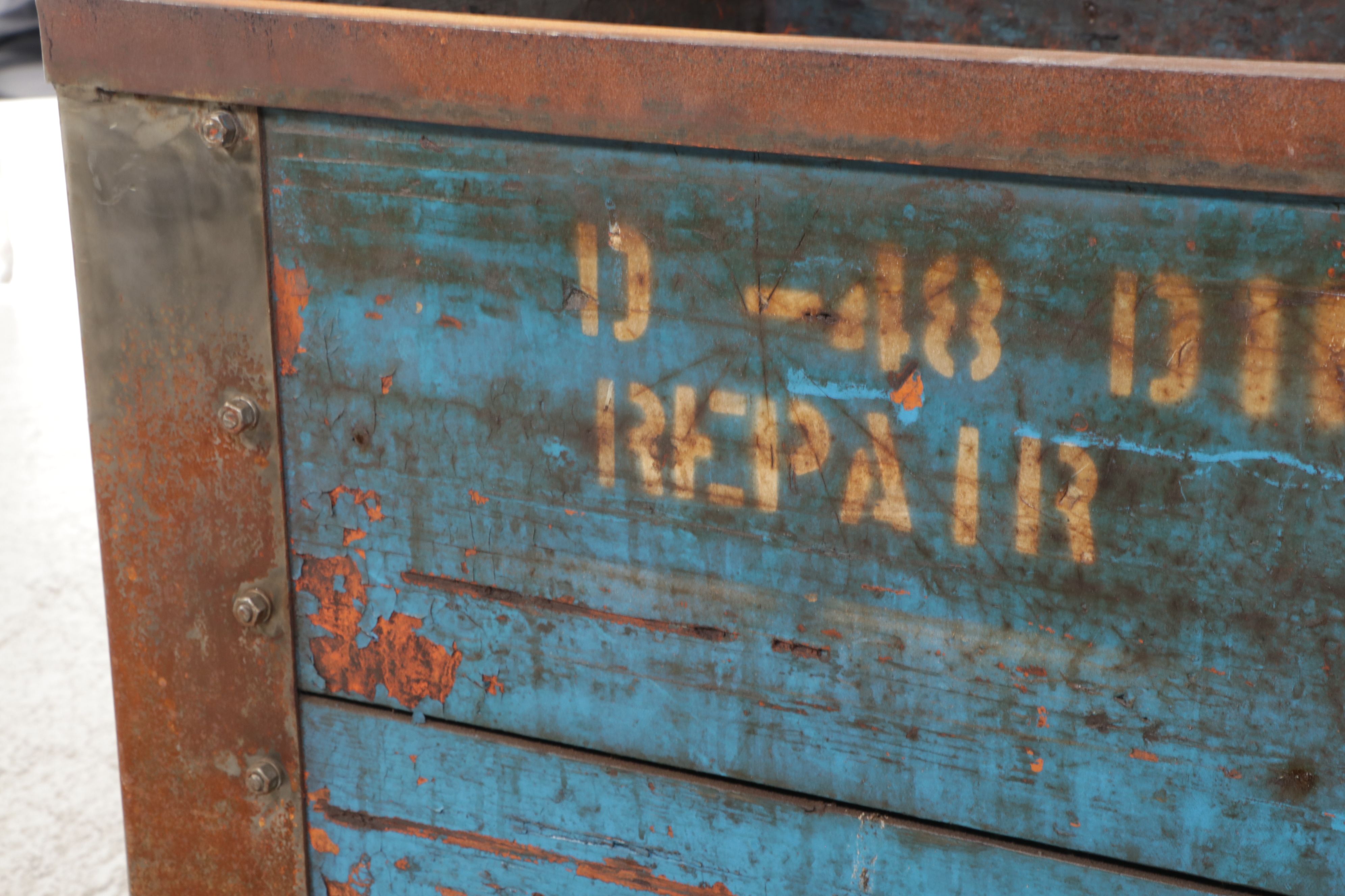 Vintage Industrial Wood and Metal Bin on Wheels, 20th Century