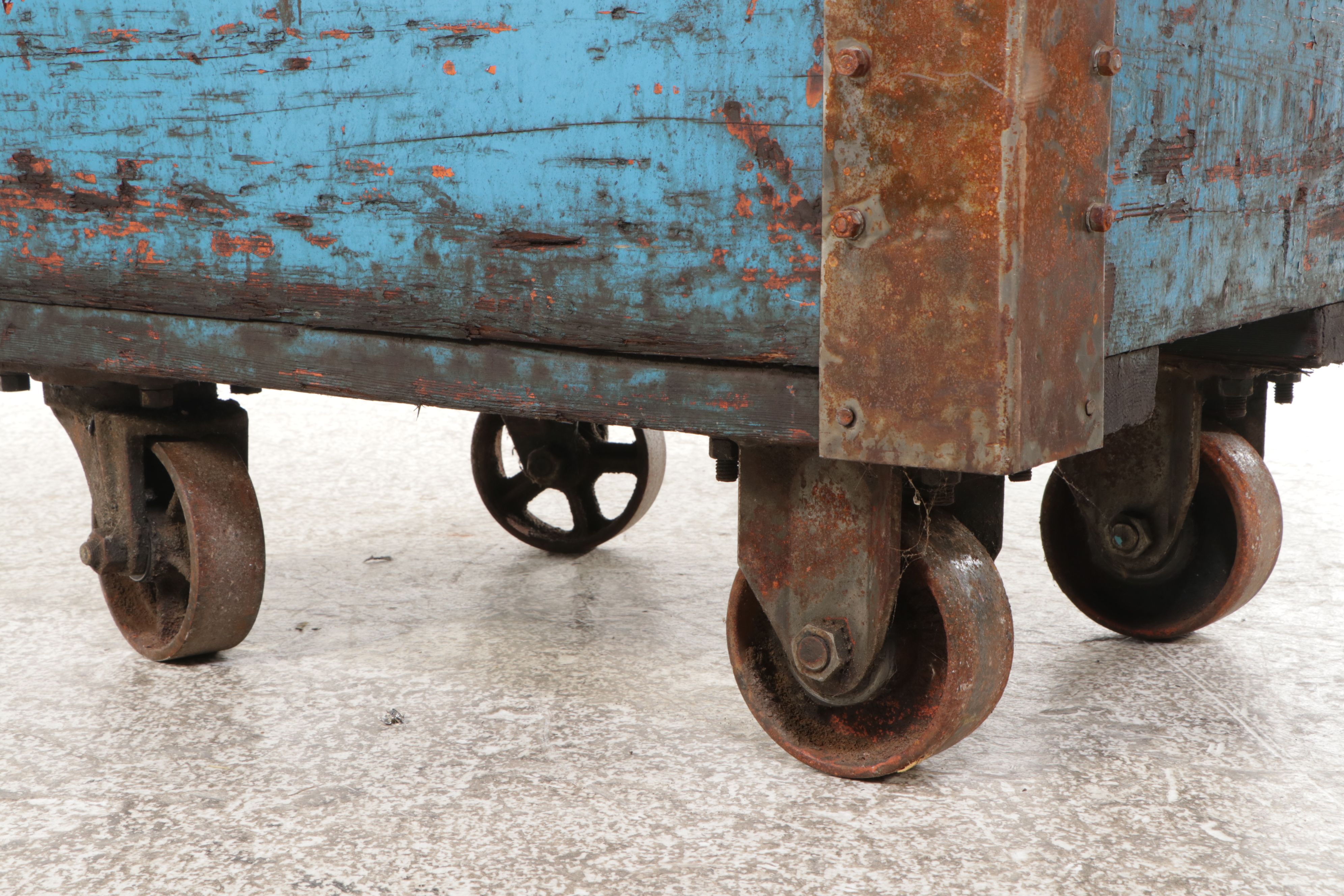Vintage Industrial Wood and Metal Bin on Wheels, 20th Century