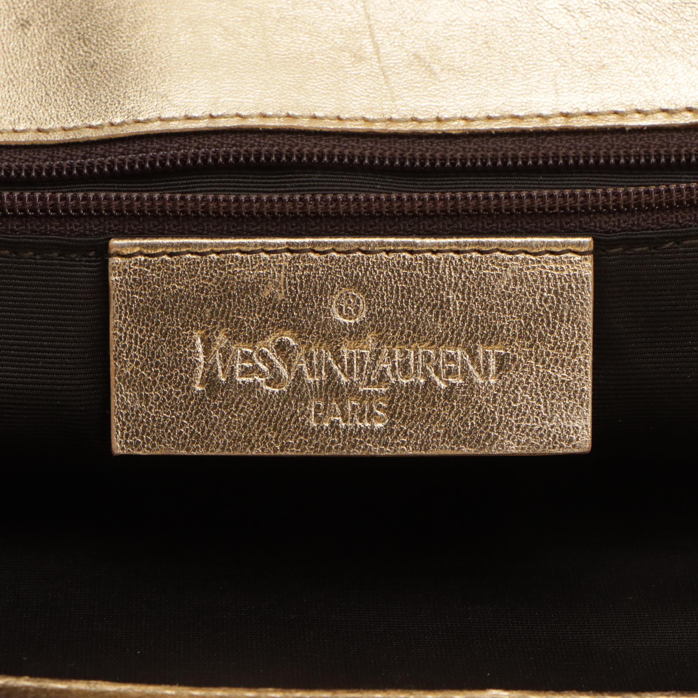 Yves Saint Laurent Y Shoulder Tote in Quilted Gold Metallic Leather