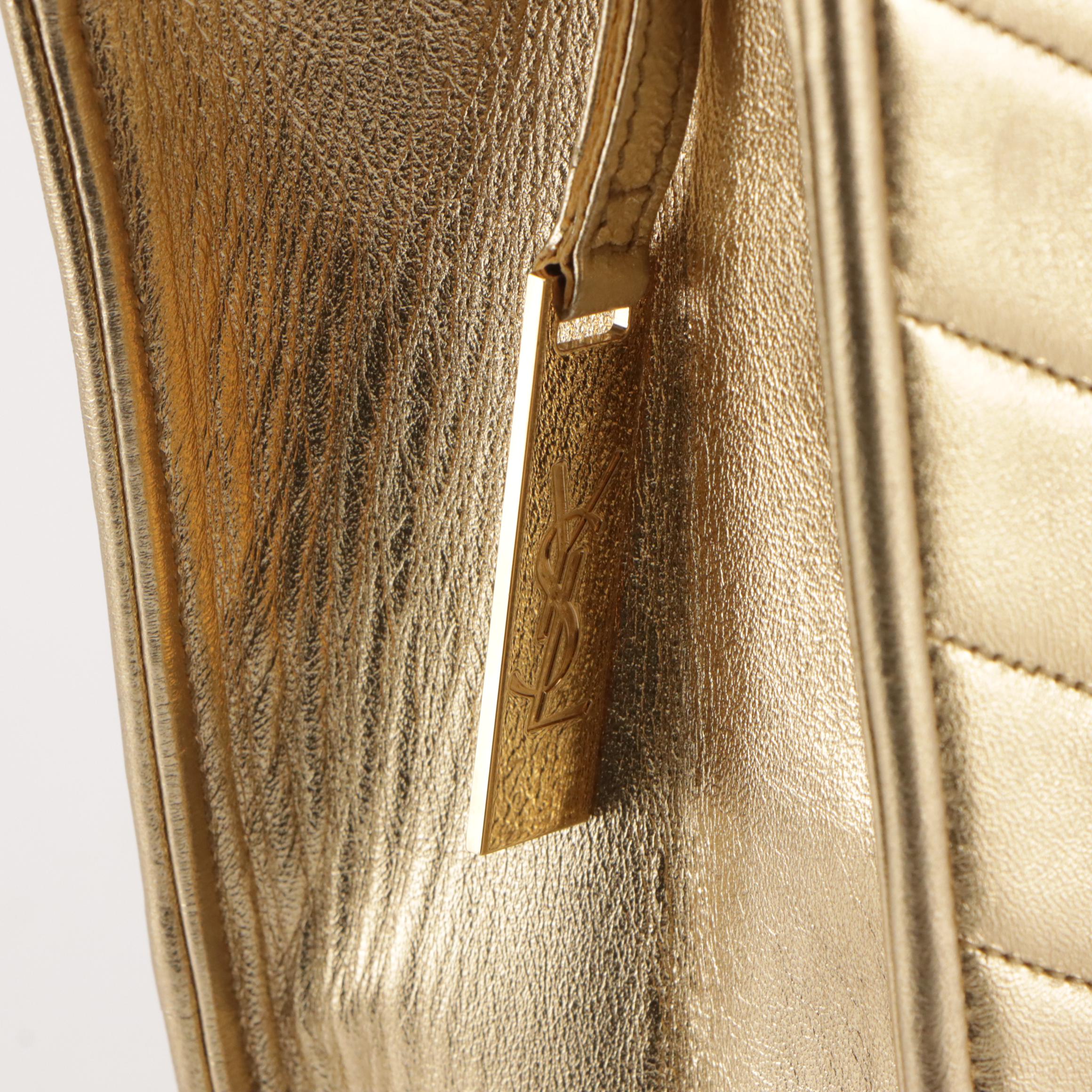 Yves Saint Laurent Y Shoulder Tote in Quilted Gold Metallic Leather