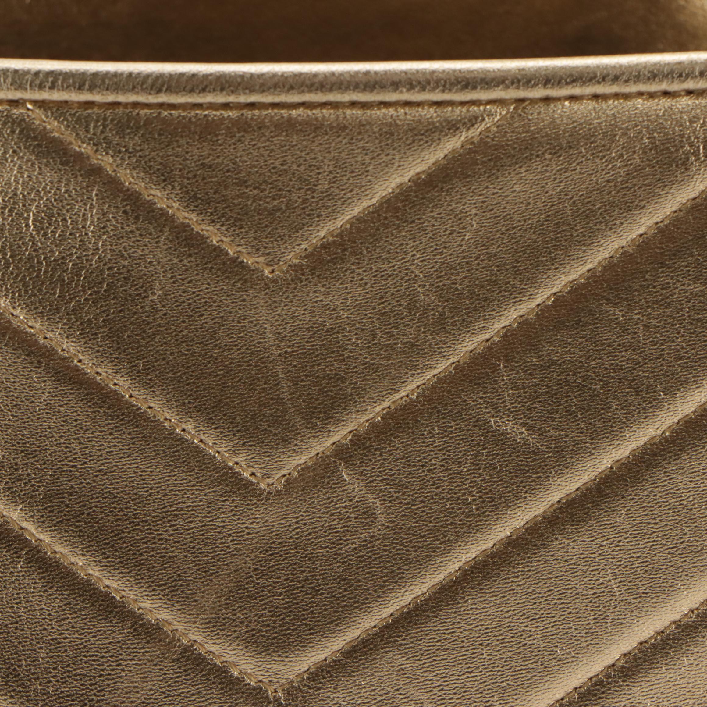 Yves Saint Laurent Y Shoulder Tote in Quilted Gold Metallic Leather