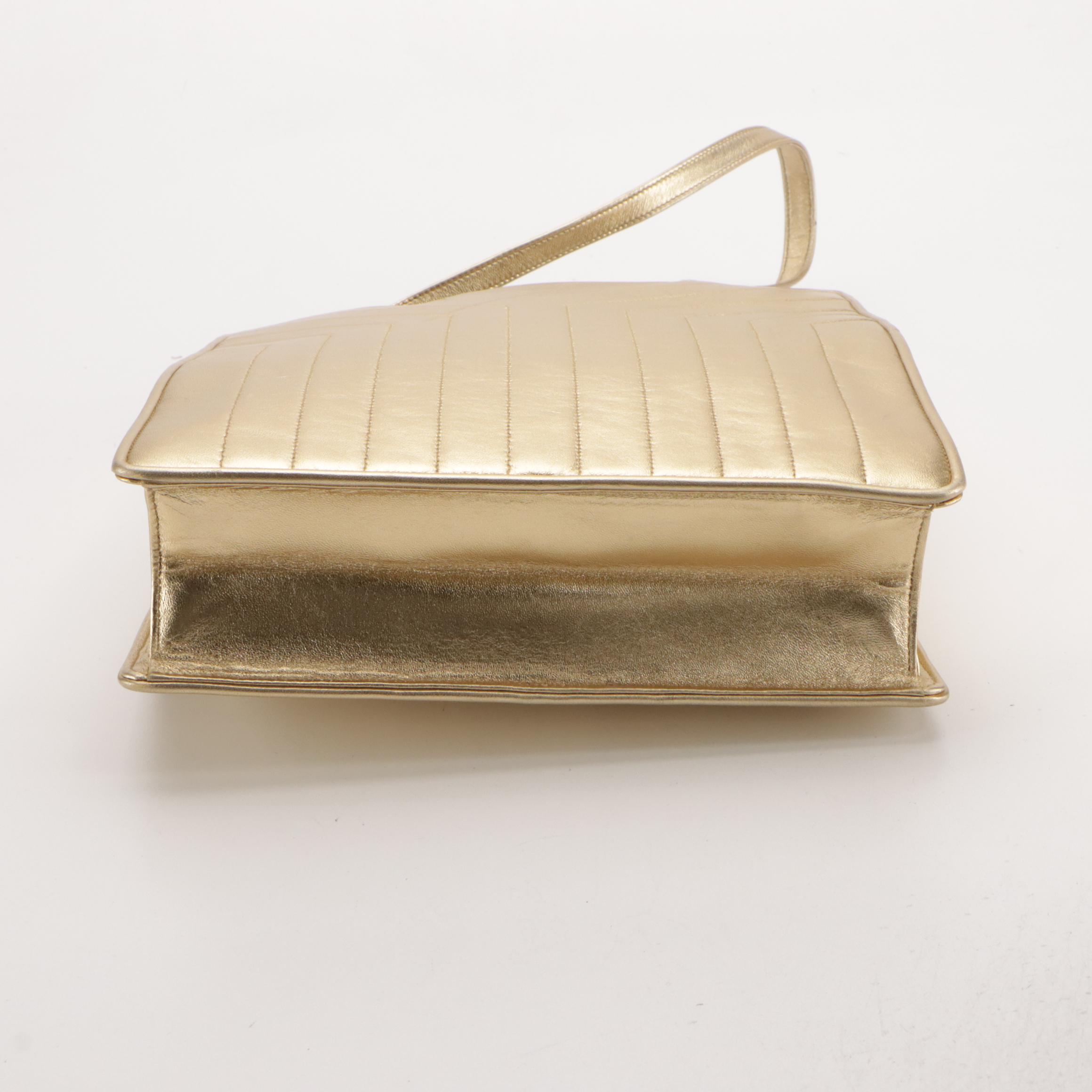 Yves Saint Laurent Y Shoulder Tote in Quilted Gold Metallic Leather