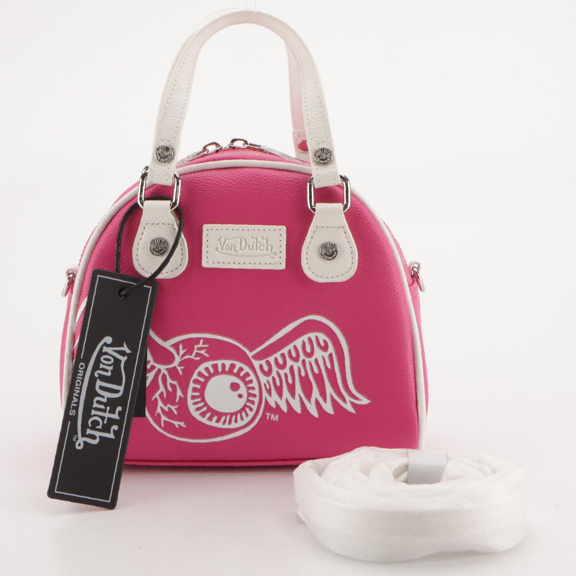 Von Dutch Hot Pink Flying Eyeball Motif Mini Two-Way Bowler Bag, With Tags