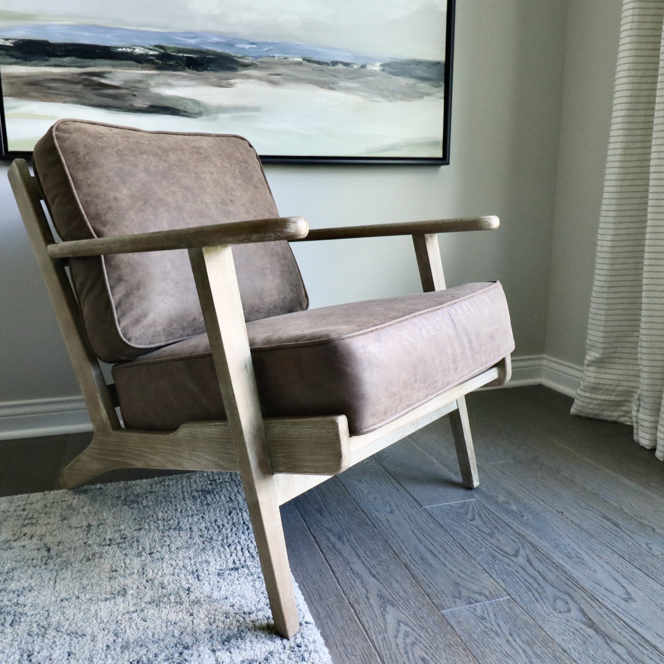 Alpine Furniture "Artica" Mid Century Modern Style Leather Armchair