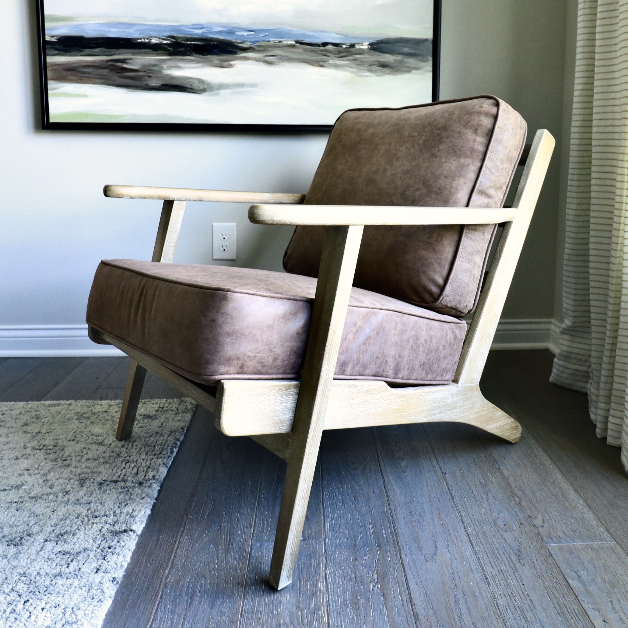 Alpine Furniture "Artica" Mid Century Modern Style Leather Armchair