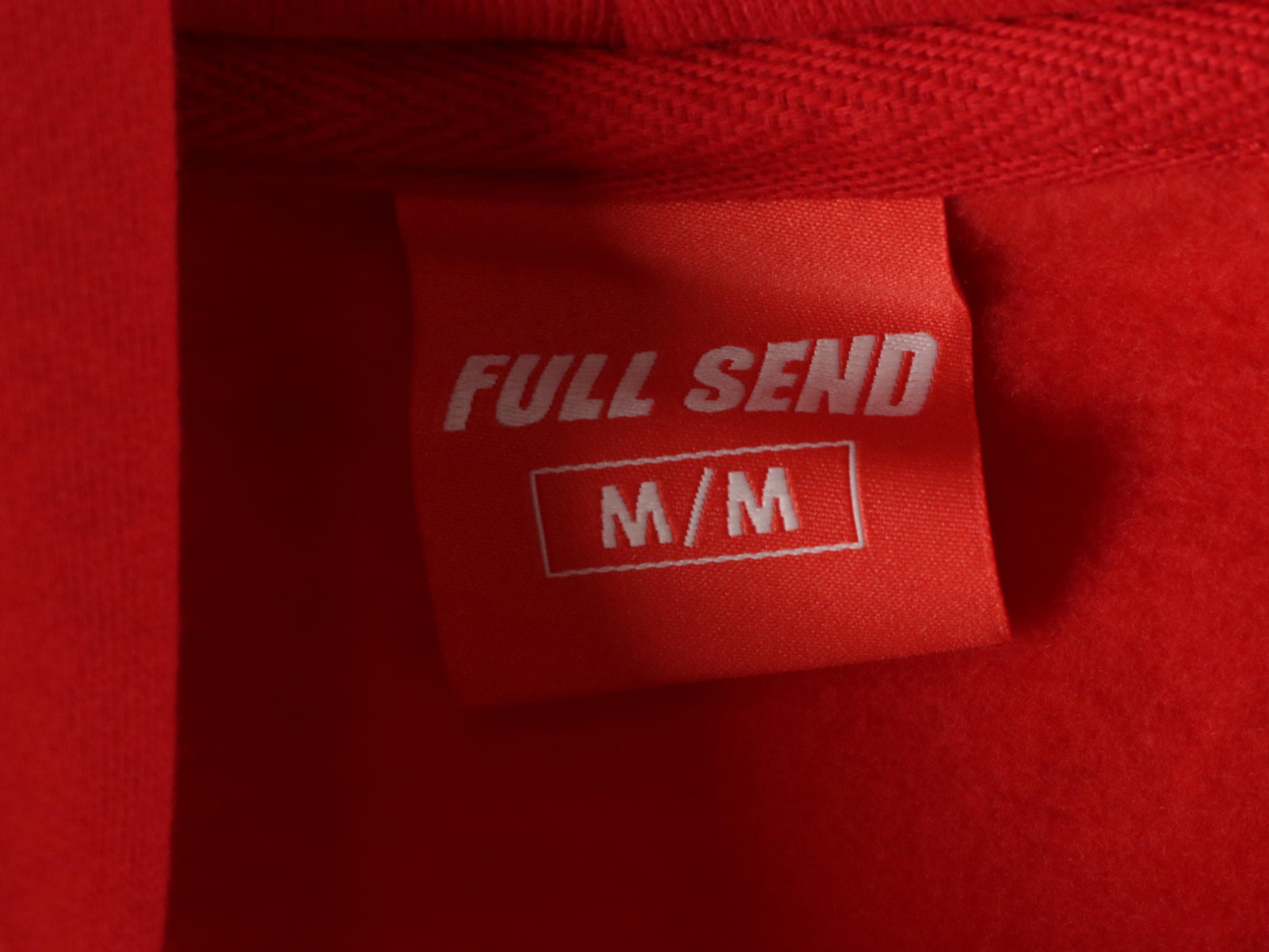 Men's Full Send Red Cotton Logo Hoodie, Baseball Jersey, T-Shirt and Jeans