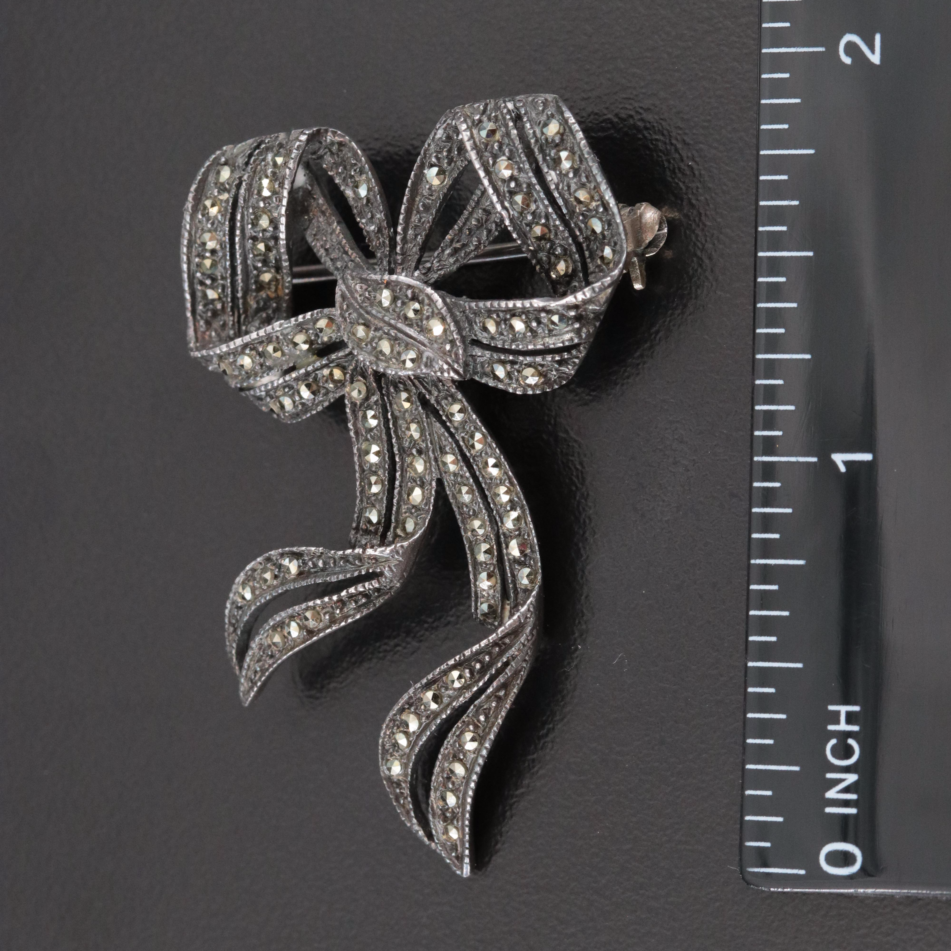 Sterling Marcasite Ribbon Brooch