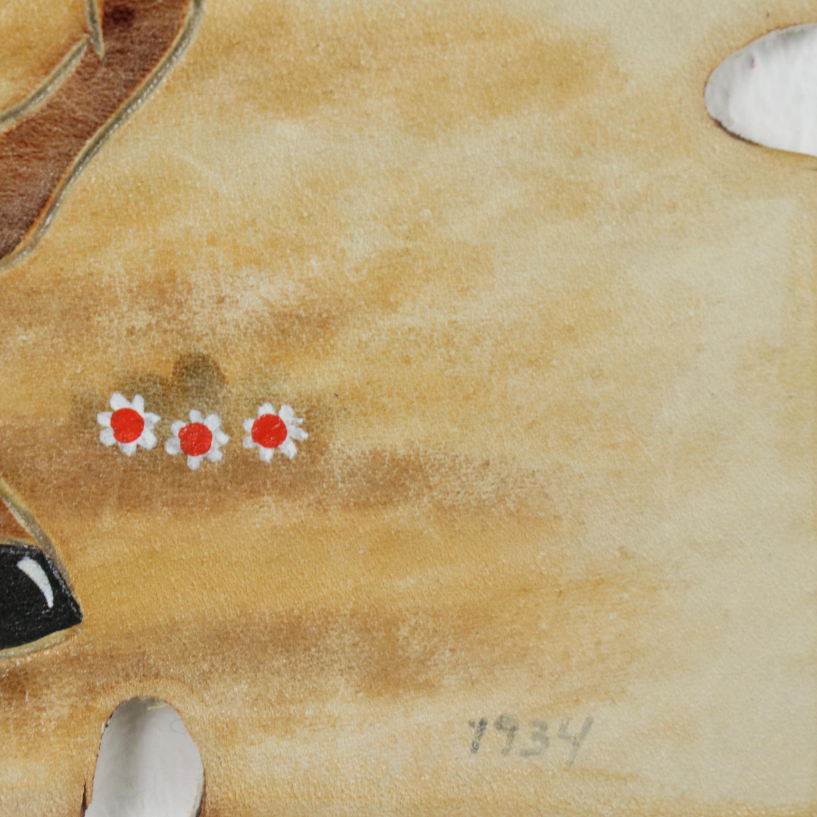 Hand-Painted Embossed Leather Wall Hanging of Figure on Horseback