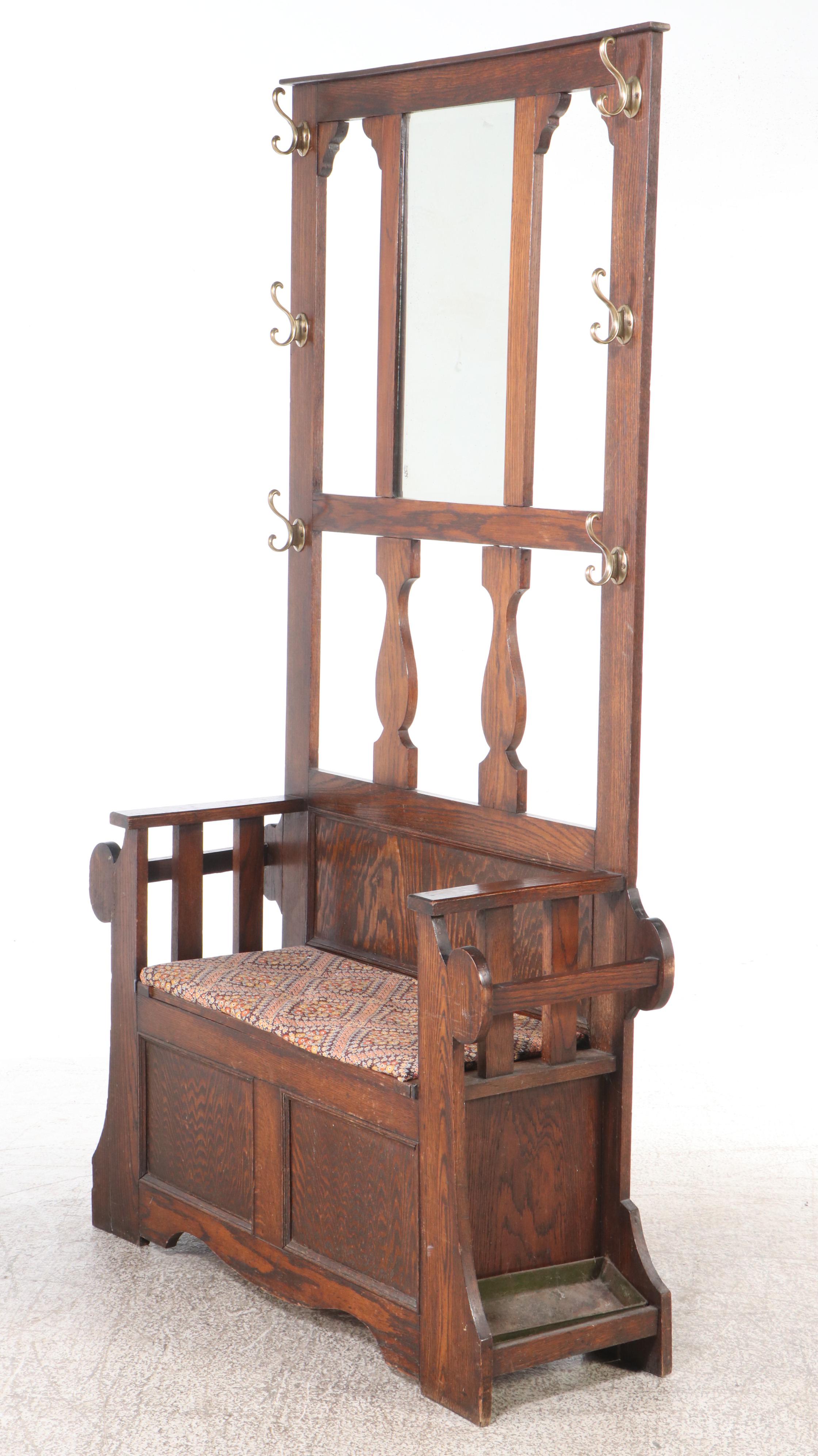 Arts & Crafts Oak Hall Tree with Mirror, Early 20th Century