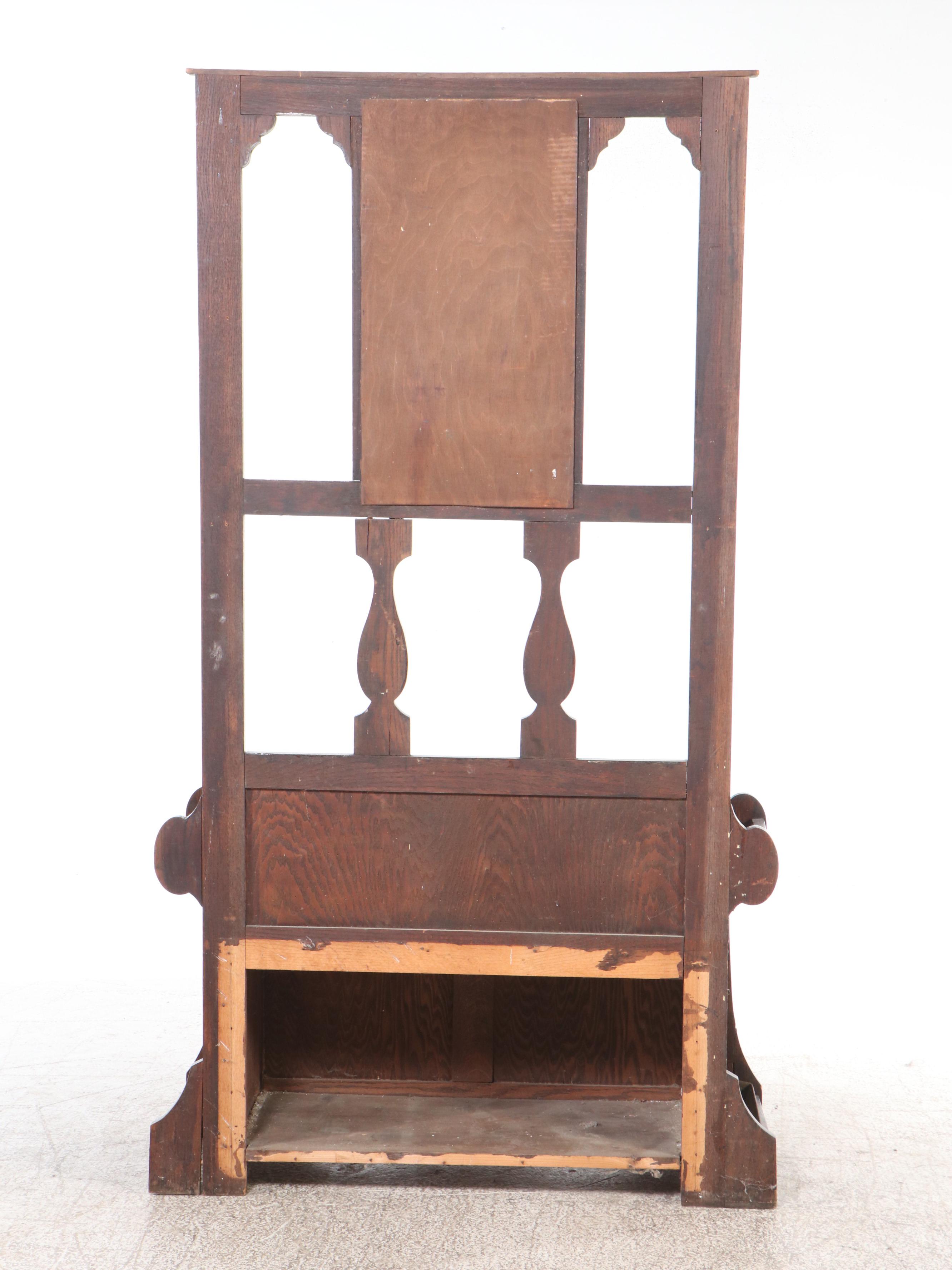 Arts & Crafts Oak Hall Tree with Mirror, Early 20th Century