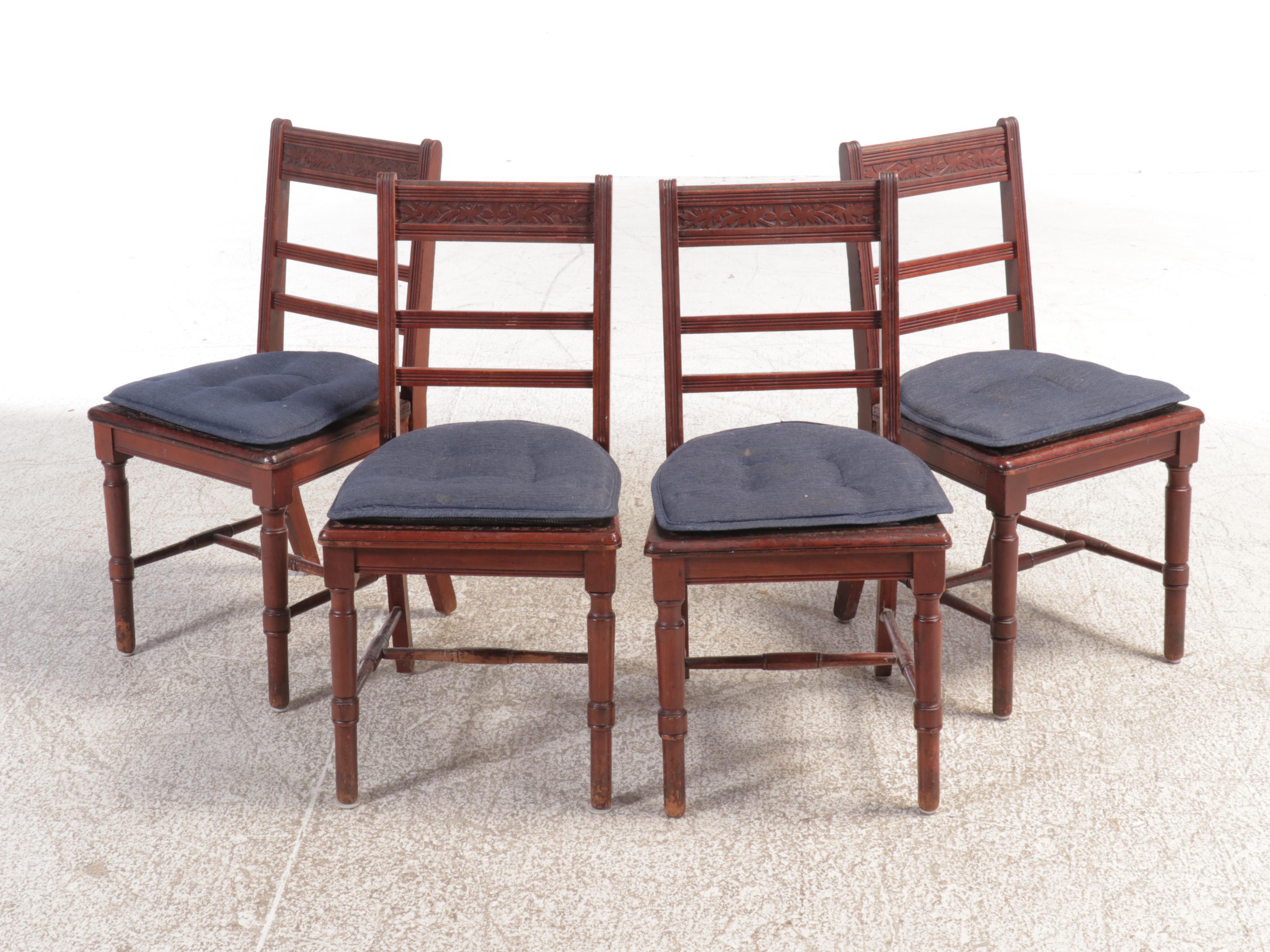 Sheraton Style Walnut Drop-Leaf Dining Table and Four Chairs, Early 20th Century