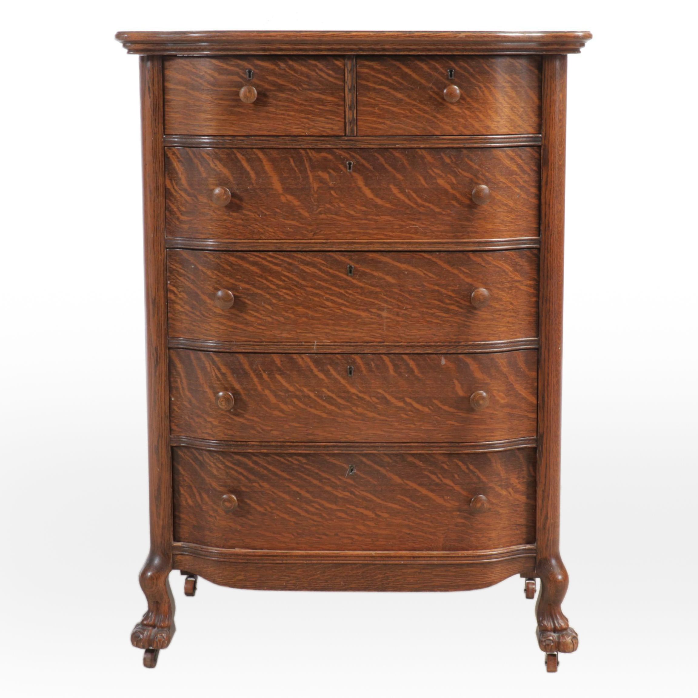 Late Victorian Tiger Oak Chest of Drawers, Early 20th Century