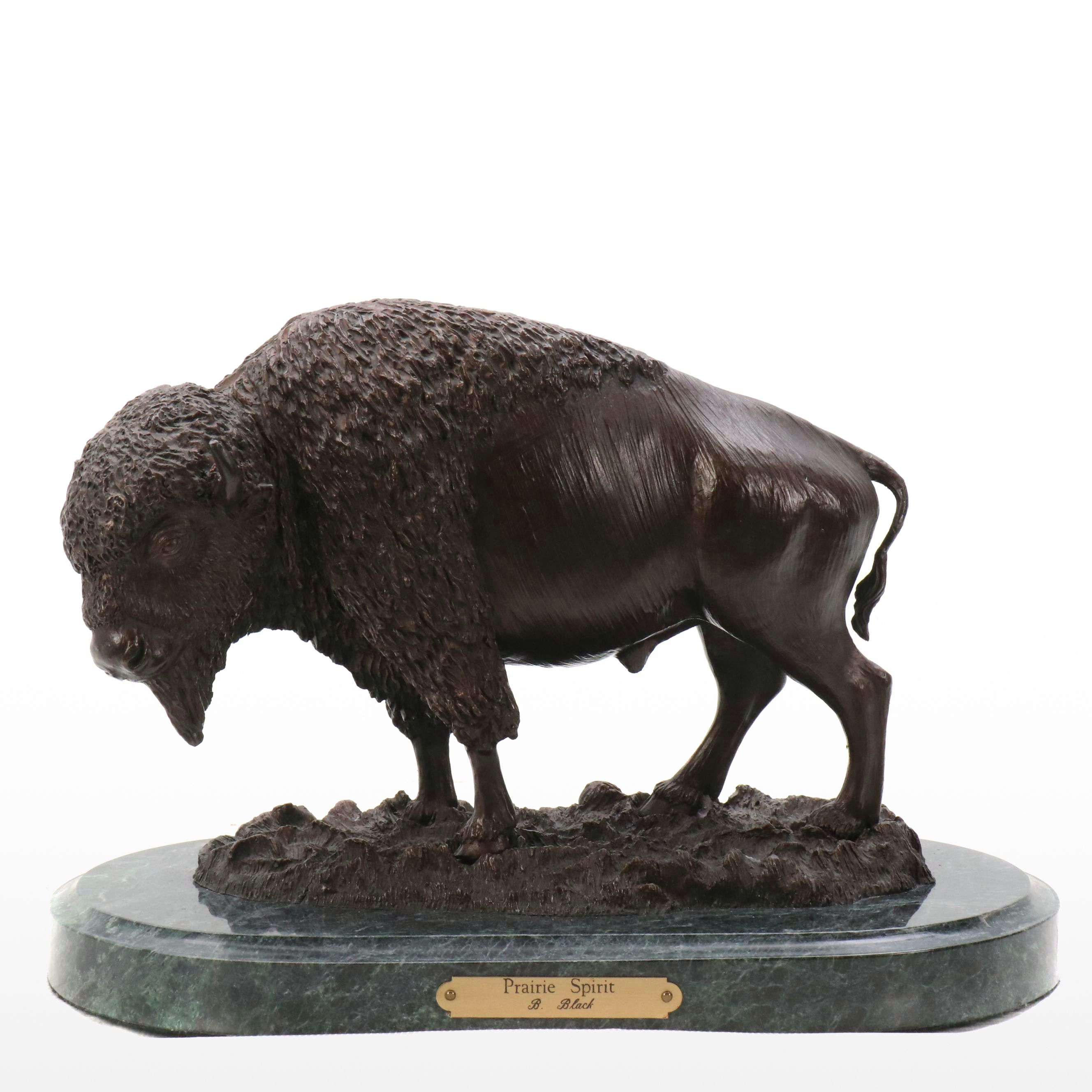 B. Black Bronze Sculpture on Stone Base "Prairie Spirit," 2000