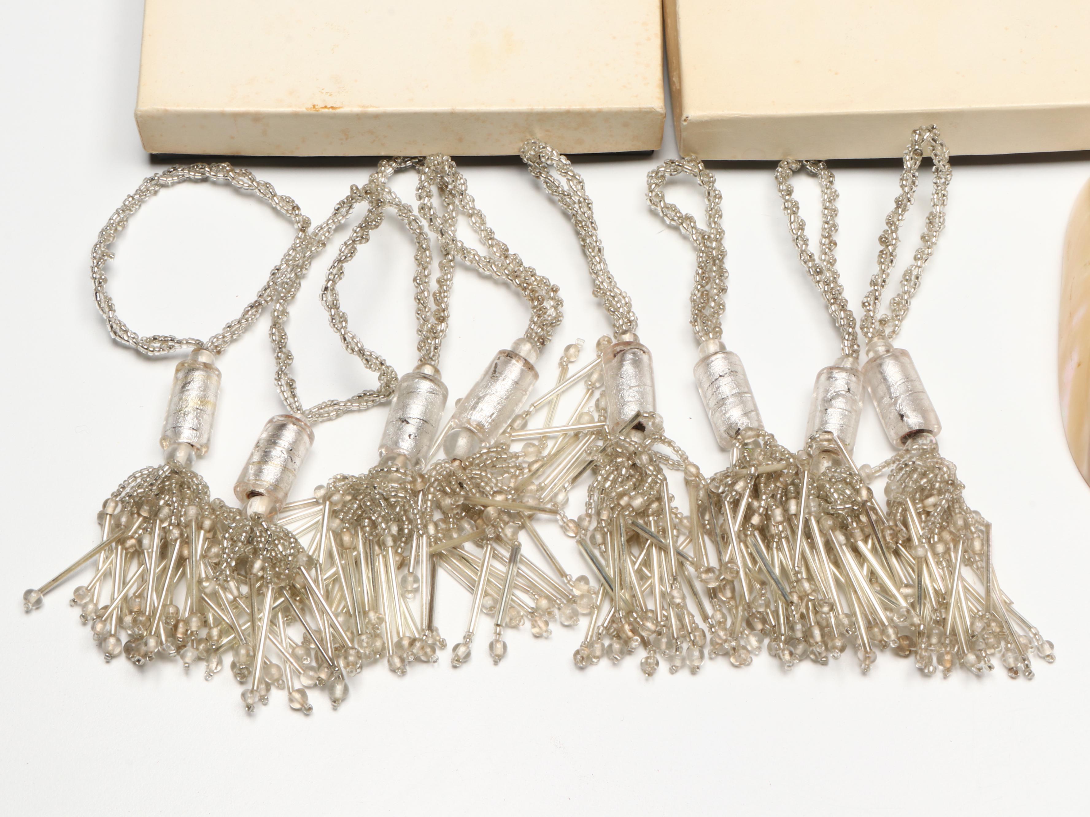 Fostoria and Other Napkin Rings with Mother-of-Pearl Bowls and Décor