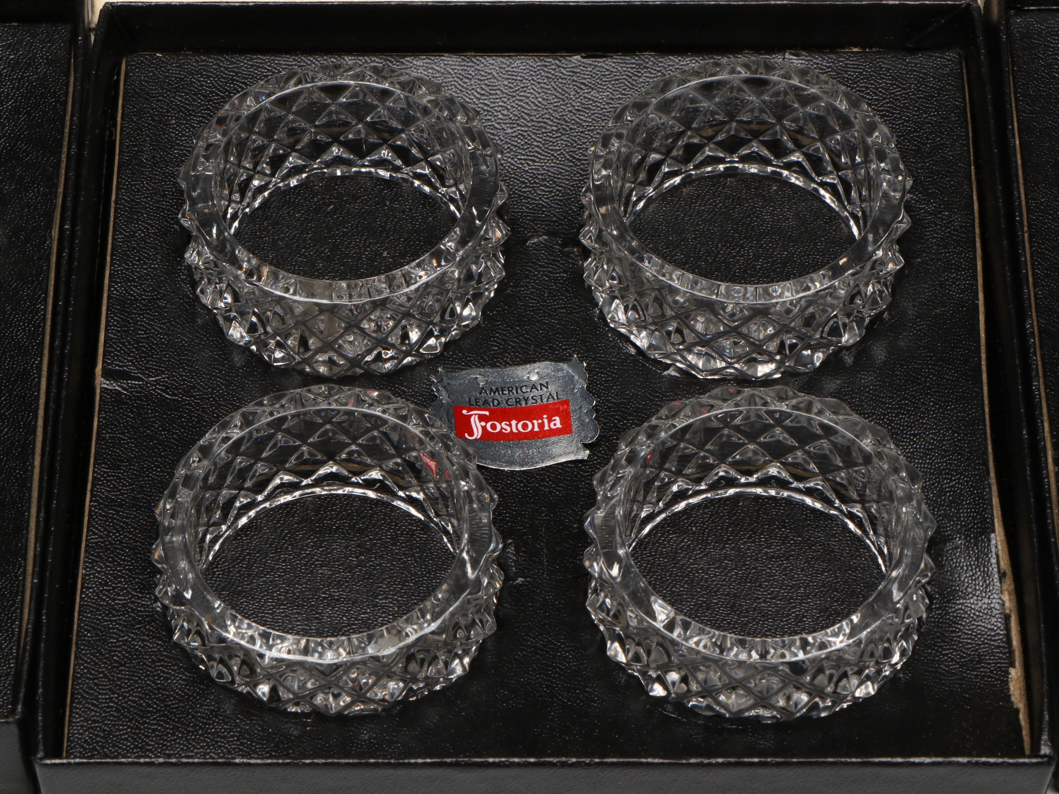 Fostoria and Other Napkin Rings with Mother-of-Pearl Bowls and Décor