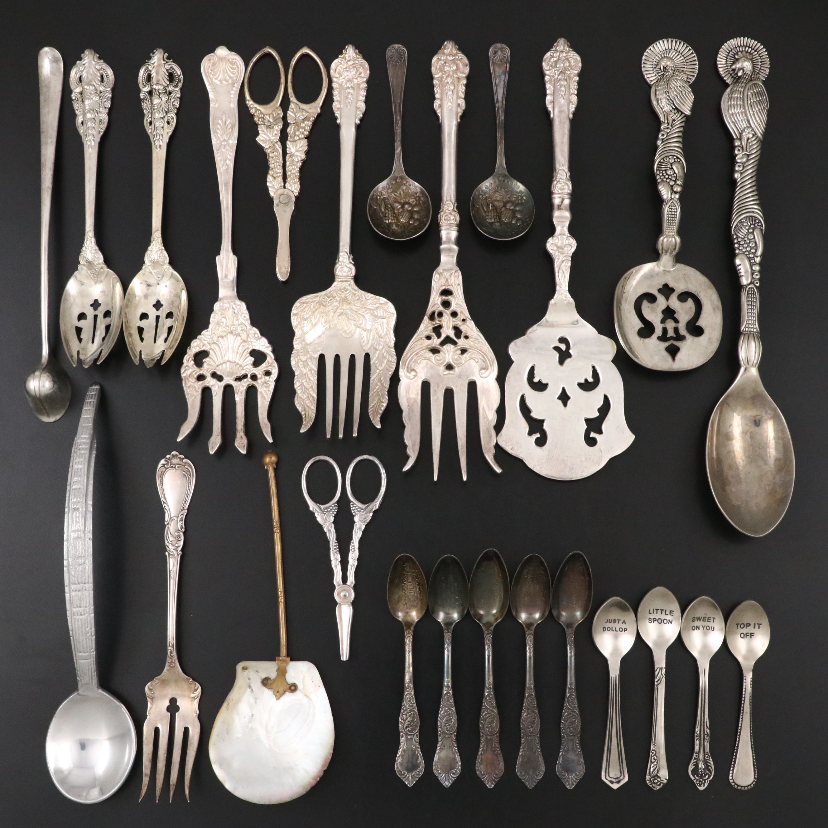 Mother-of-Pearl Serving Spoon and Other Ornate Serving Utensils