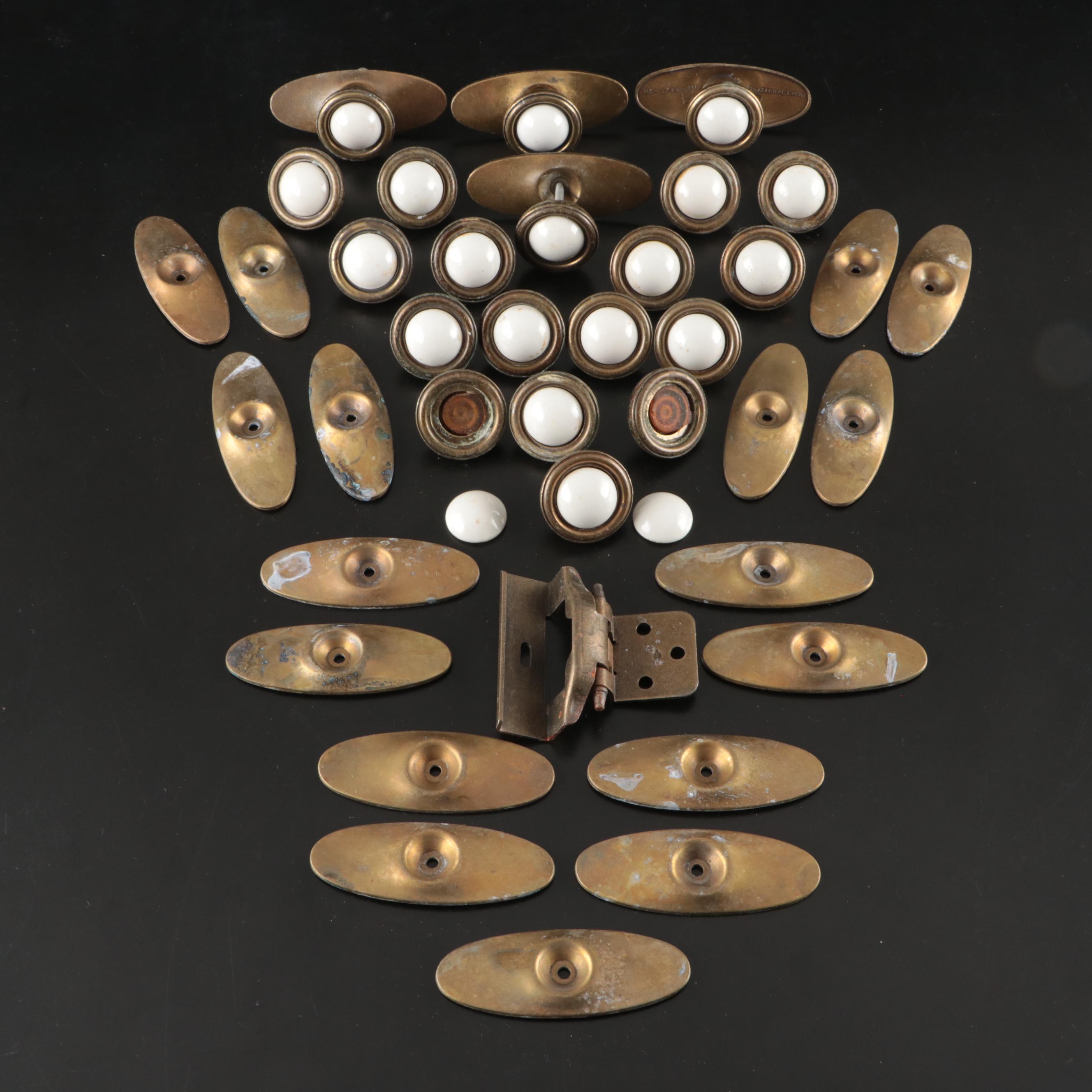 National Lock Brass with White Ceramic Decal Cabinet Knobs