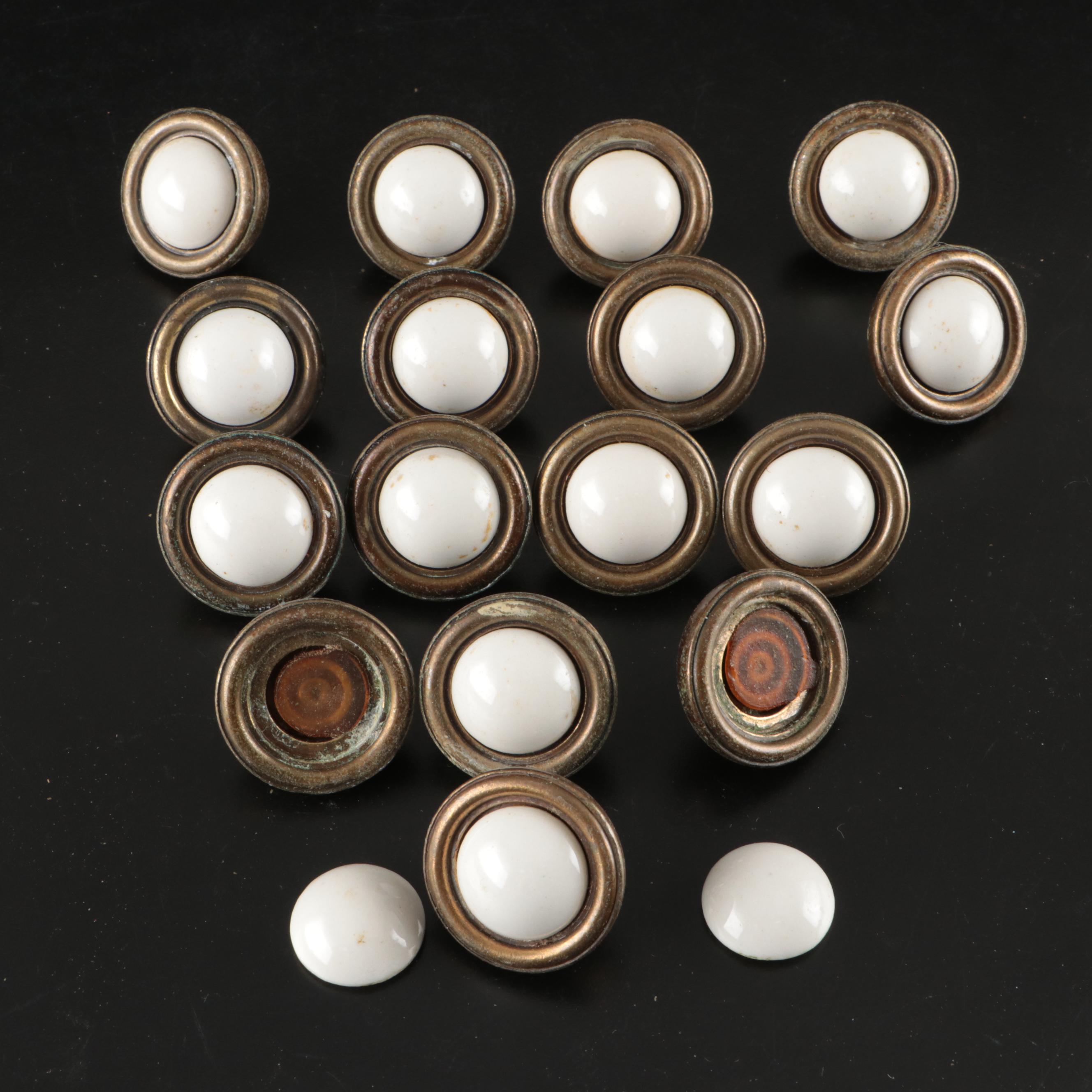 National Lock Brass with White Ceramic Decal Cabinet Knobs
