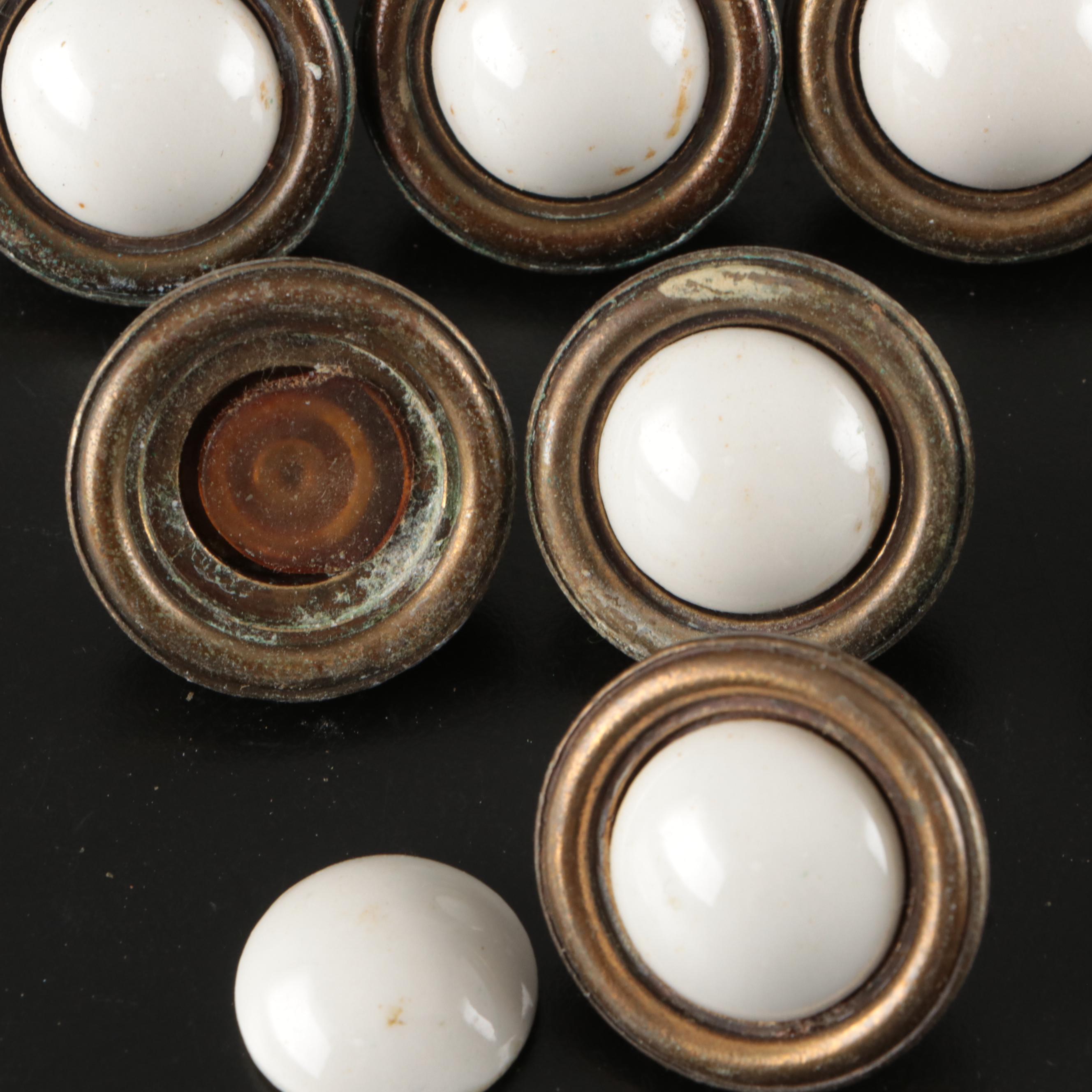 National Lock Brass with White Ceramic Decal Cabinet Knobs