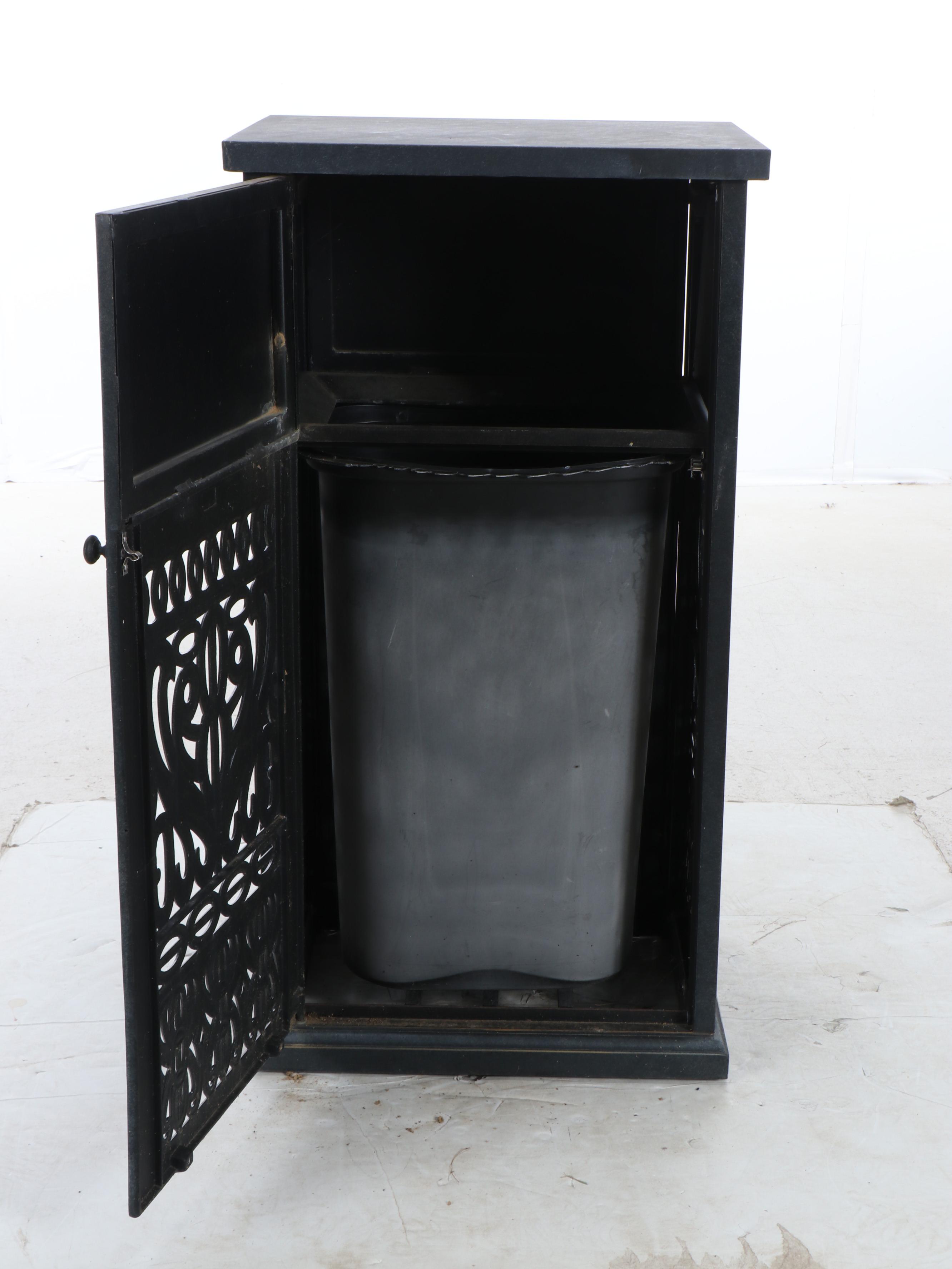 Cast Metal Decorative Covered Outdoor Trash Can