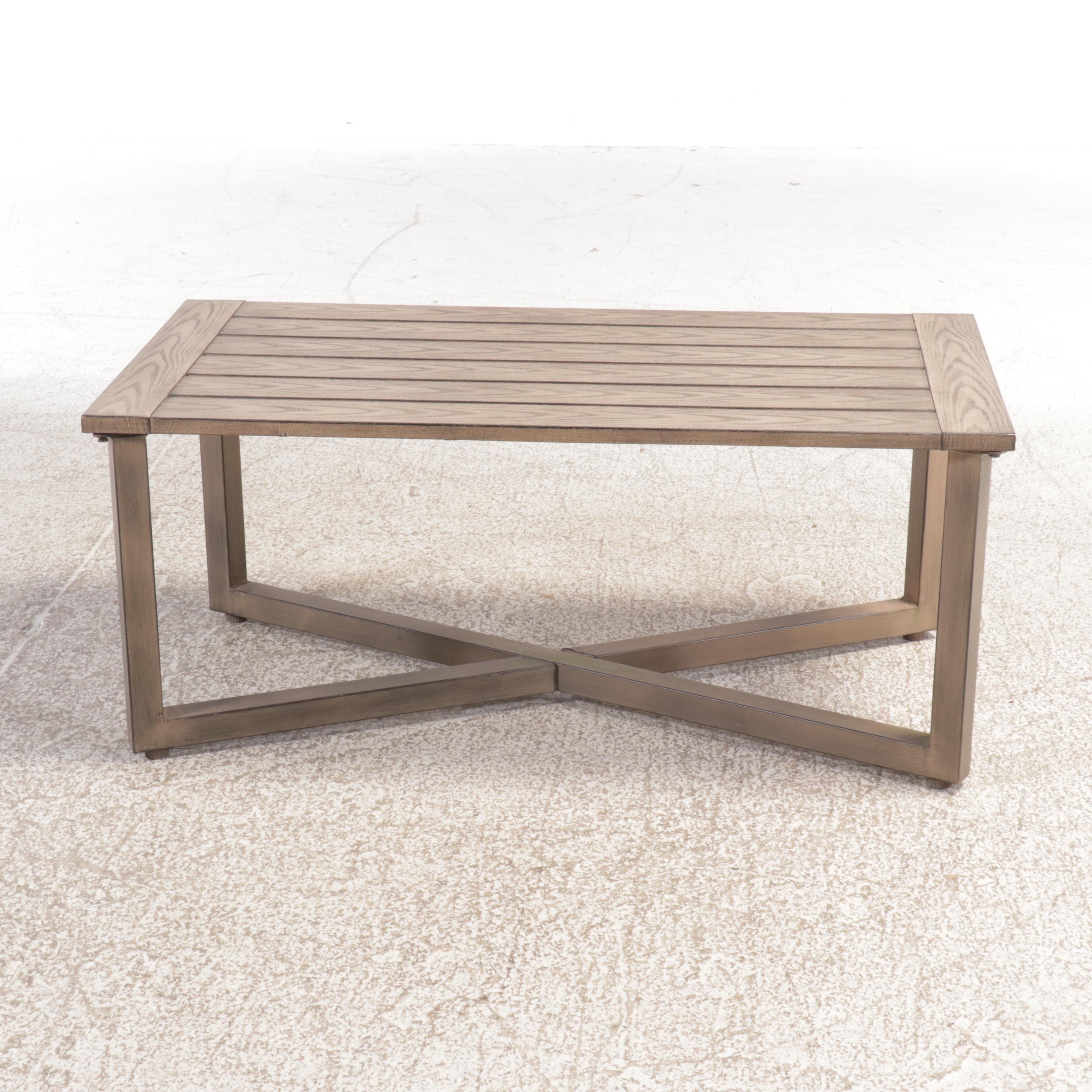 Wood-Grain Metal Patio Coffee Table