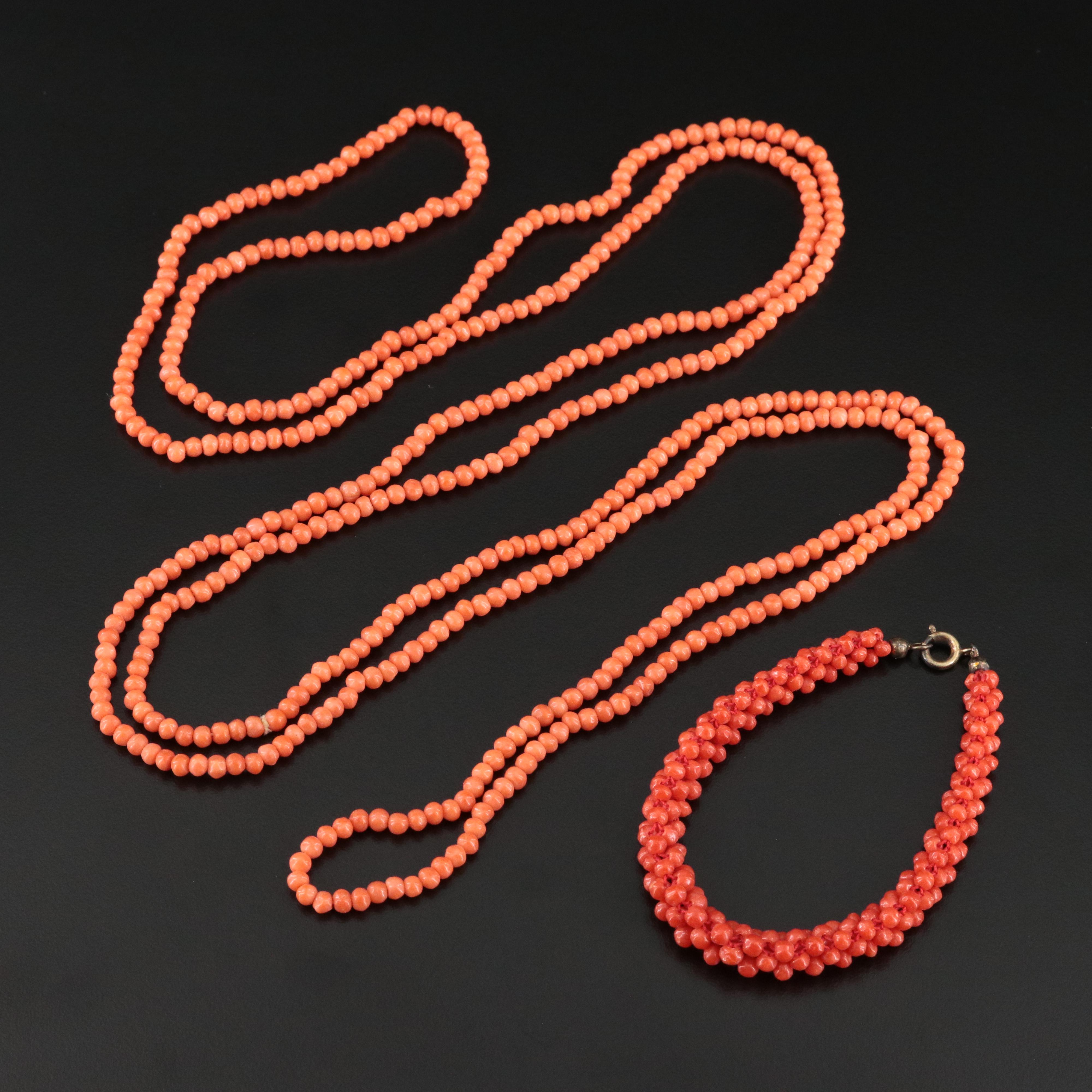Coral Bead Necklace and Bracelet