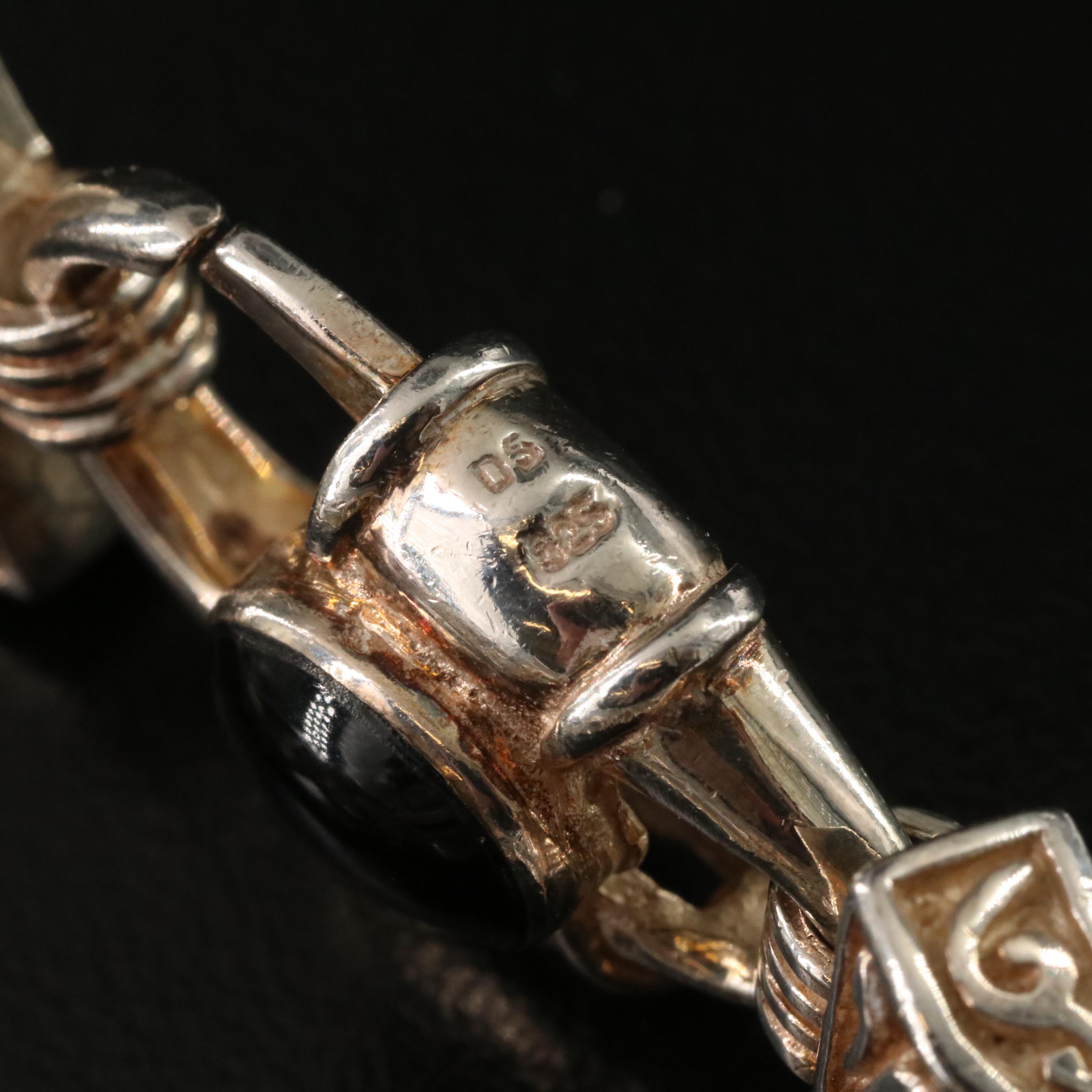 Sterling Curb Link Bracelet with Faux Black Onyx Clasp