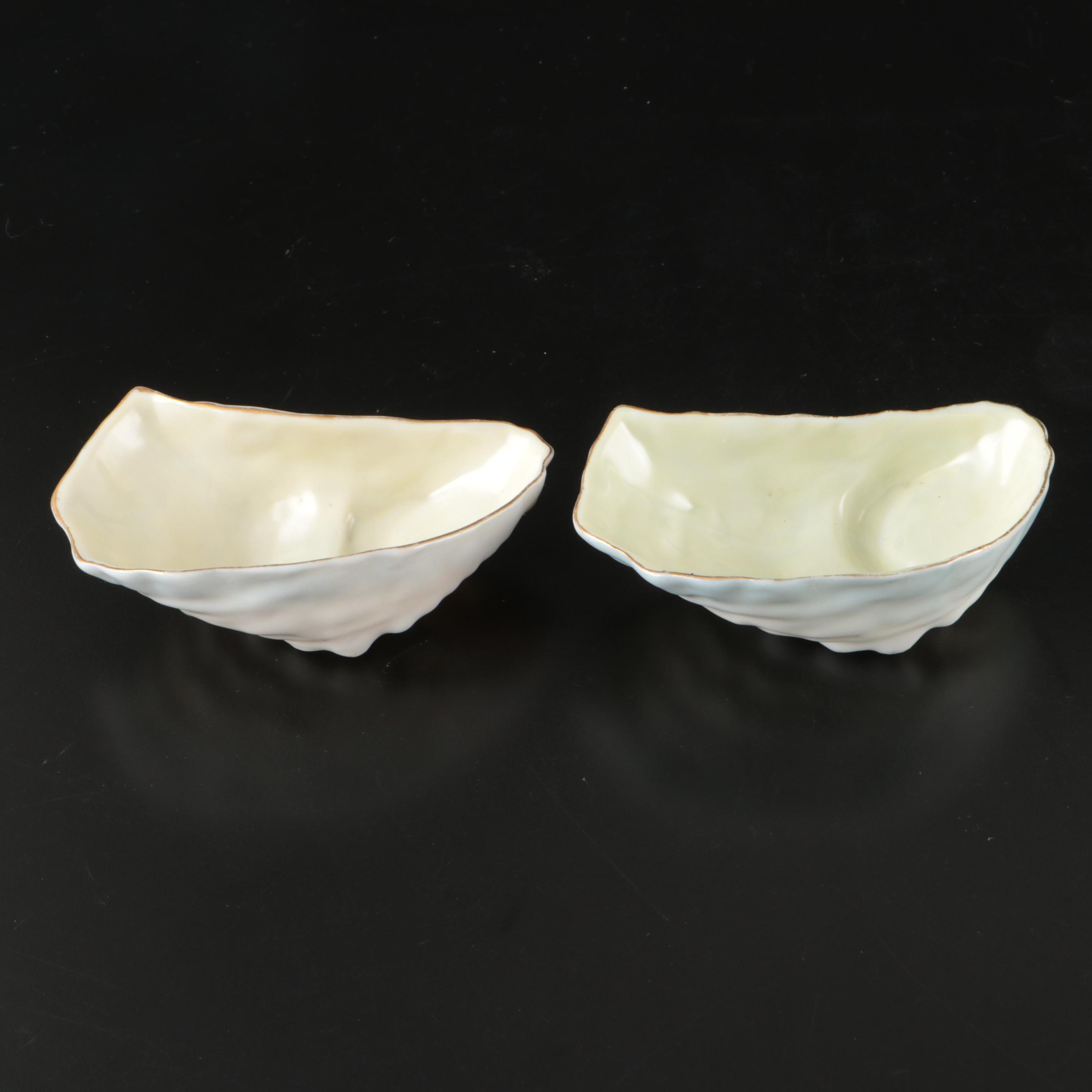 Gilt Porcelain Oyster Shooter Dishes
