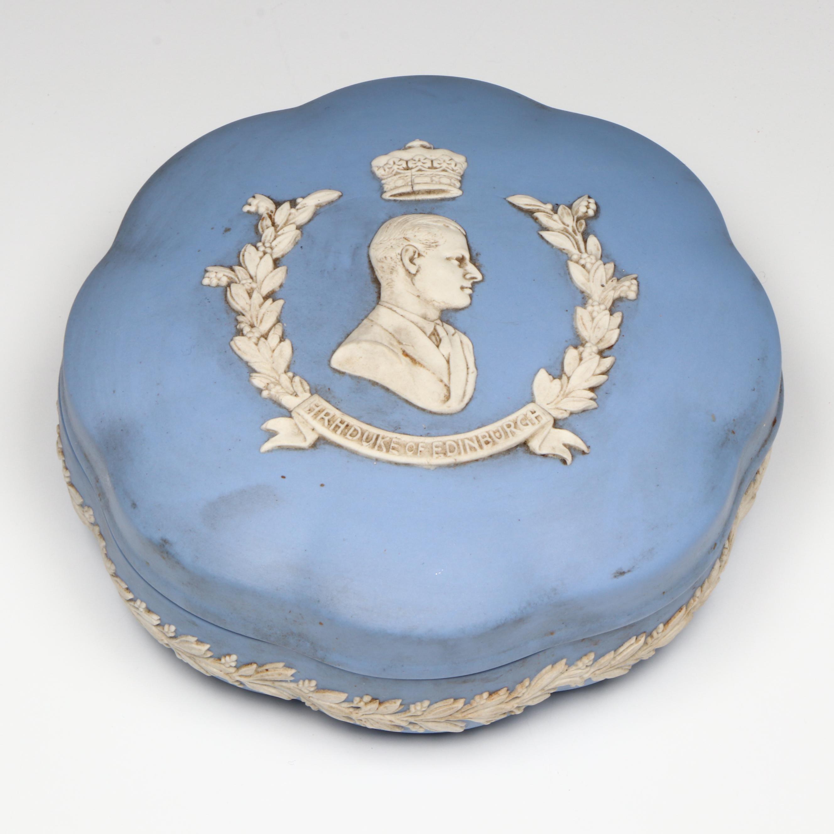 Wedgwood Pale Blue Jasperware Commemorative Duke of Edinburgh Box, 1953