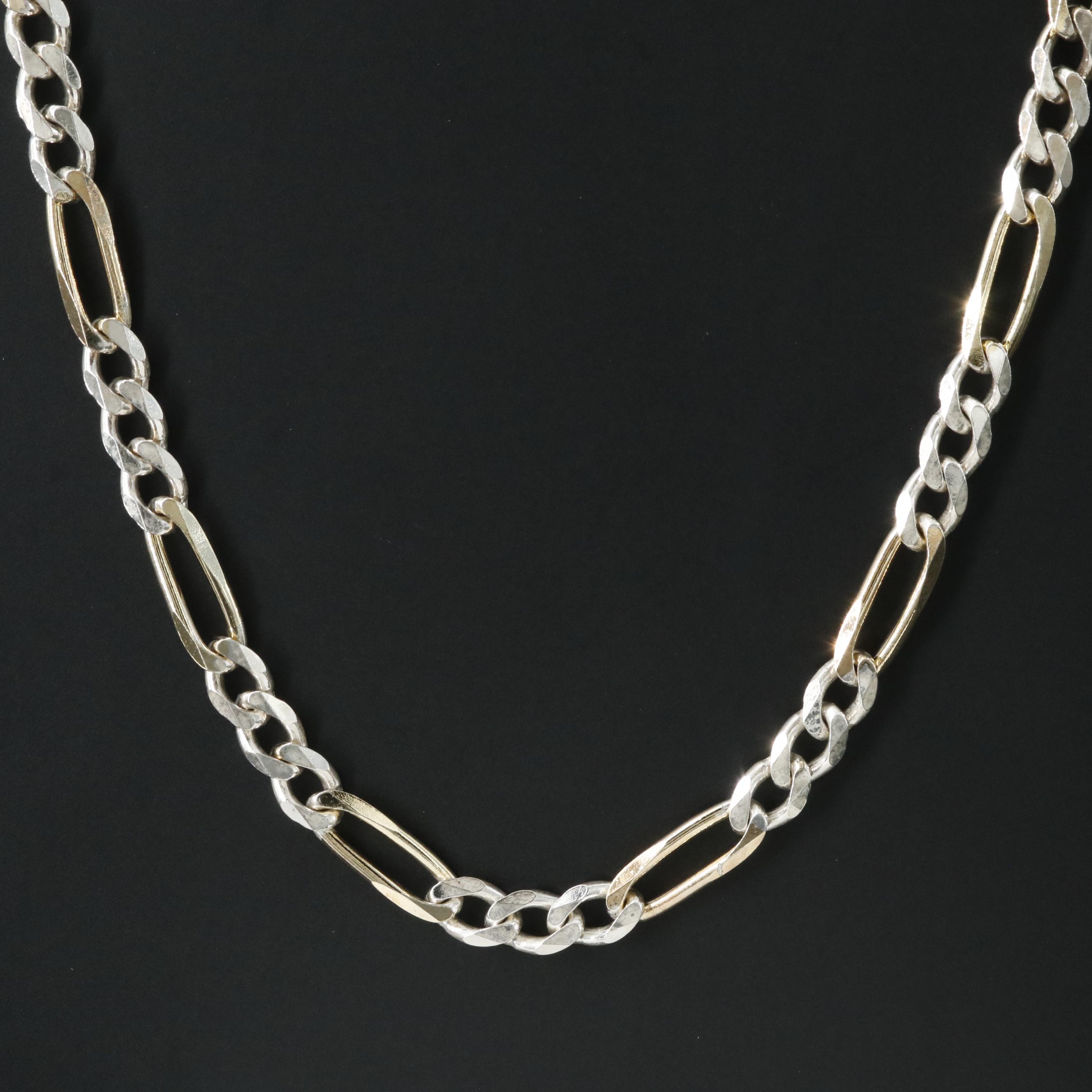 Sterling Two-Tone Figaro Chain Necklace