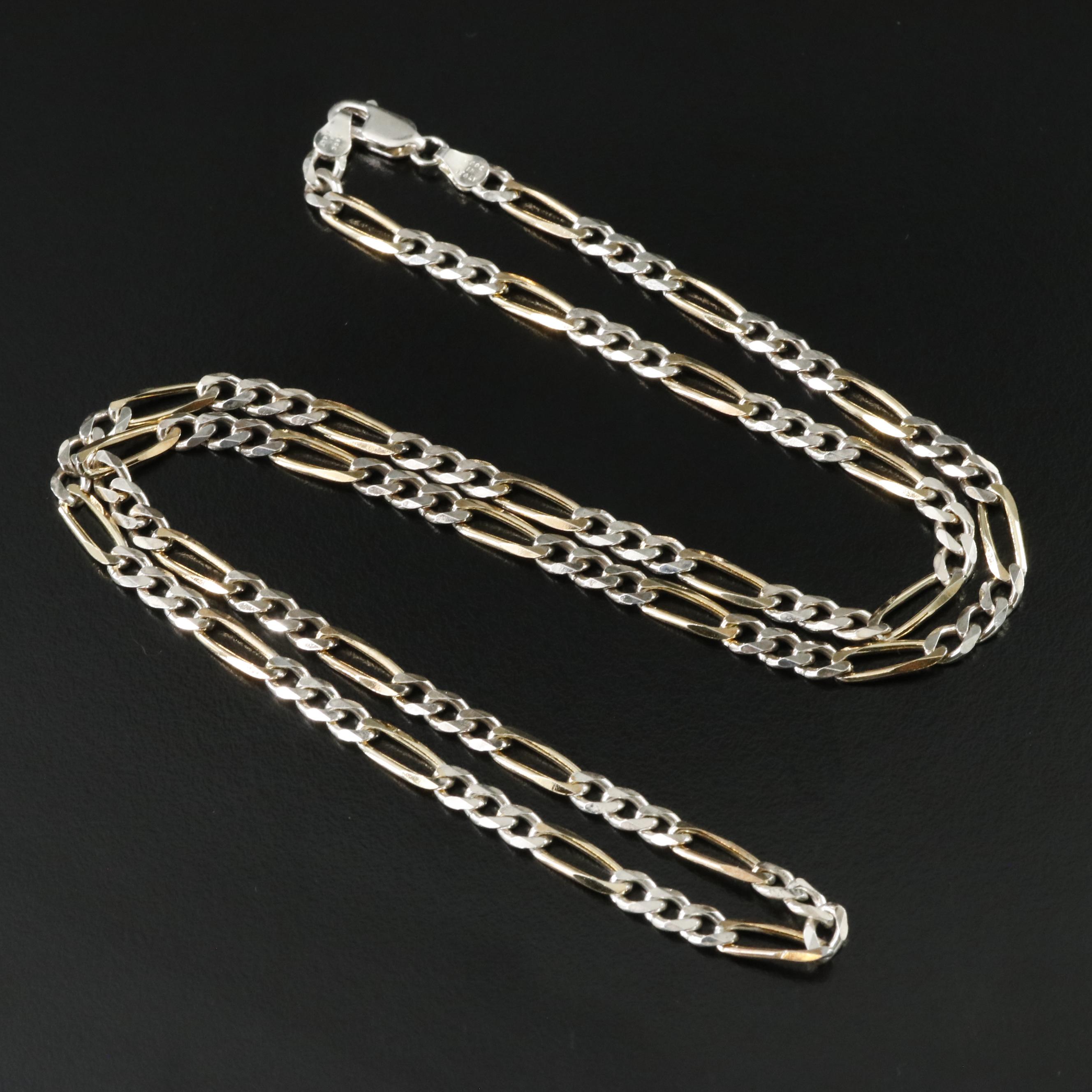 Sterling Two-Tone Figaro Chain Necklace