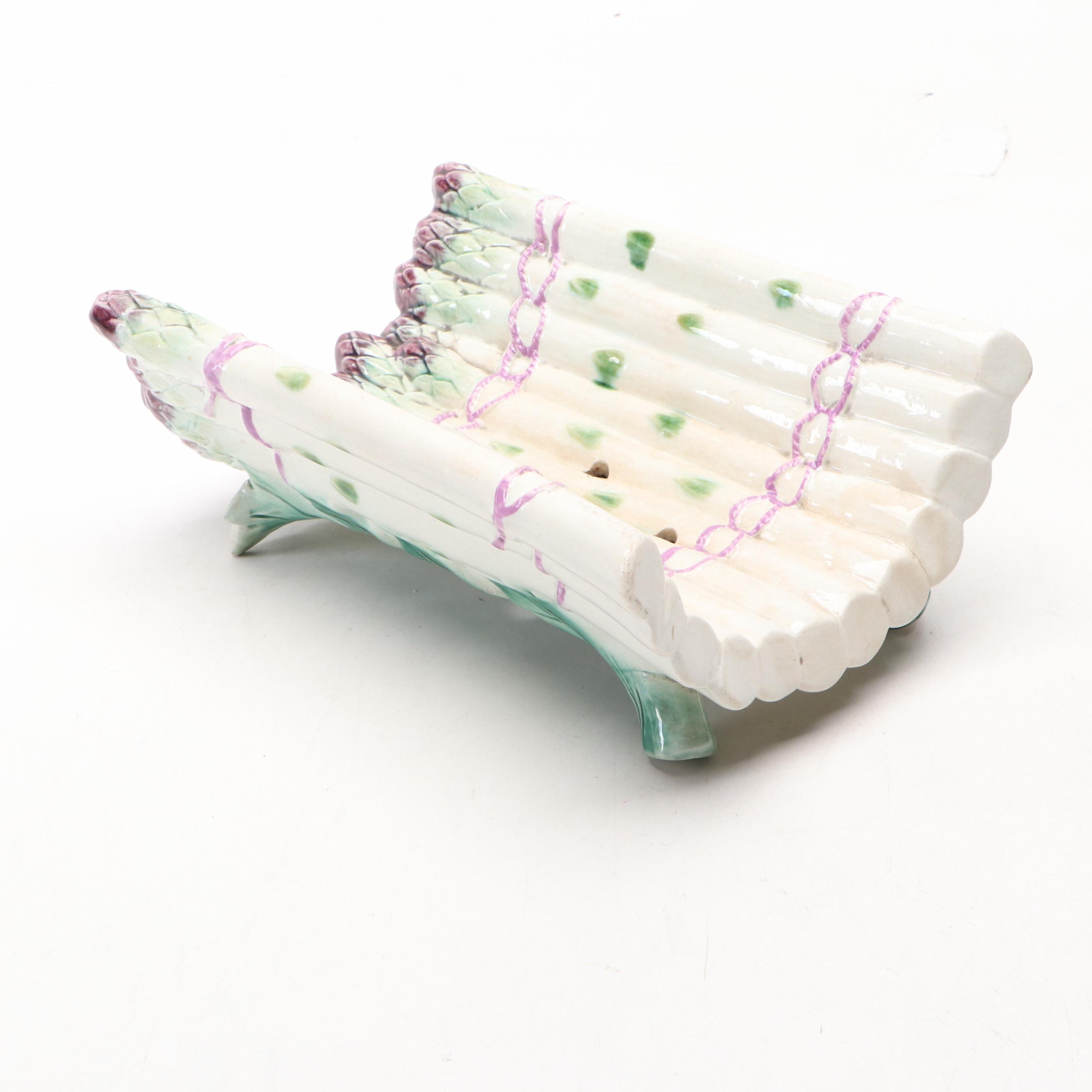 Tin-Glazed Ceramic Asparagus Serving Dishes