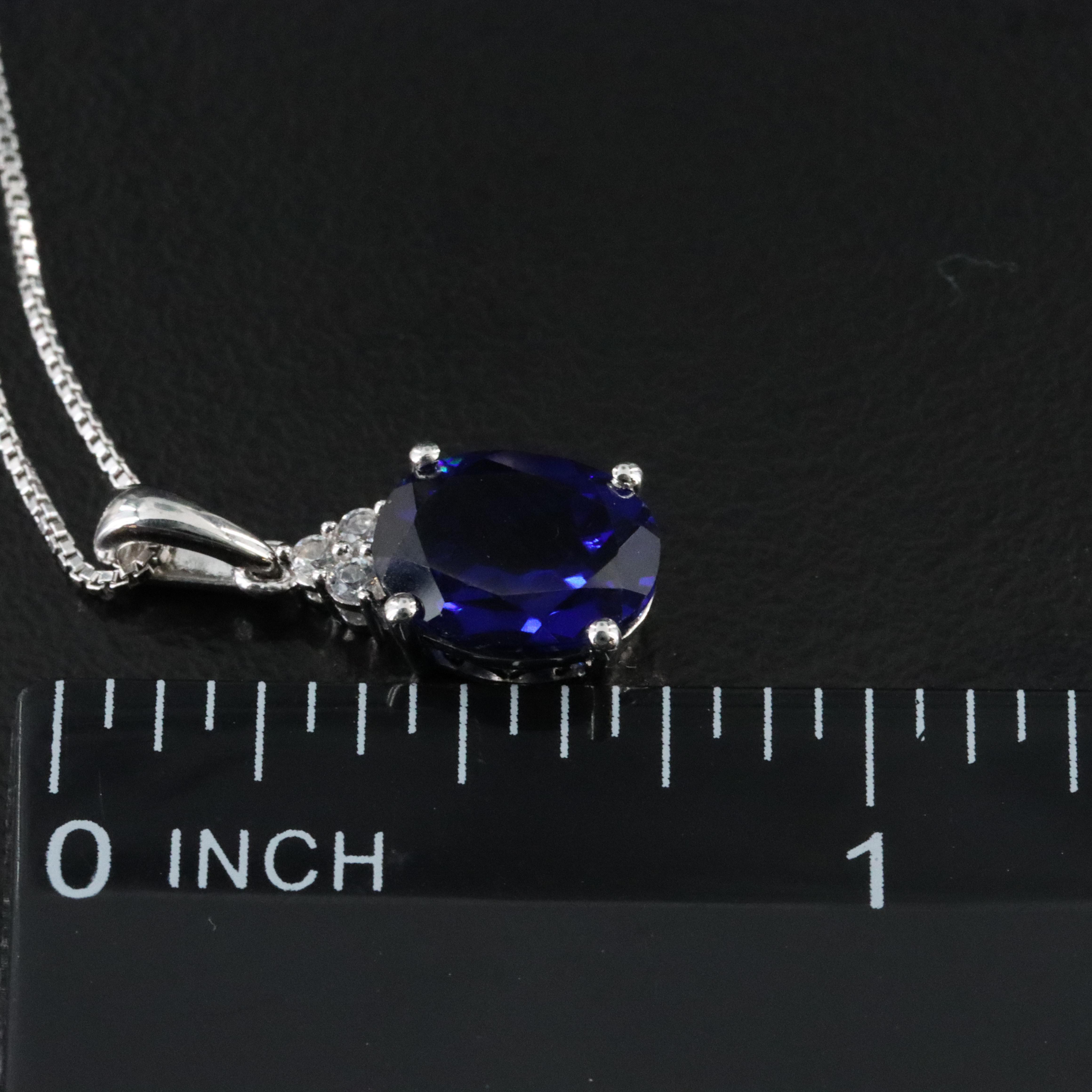 Sterling Sapphire Pendant Necklace with White Sapphire Accents