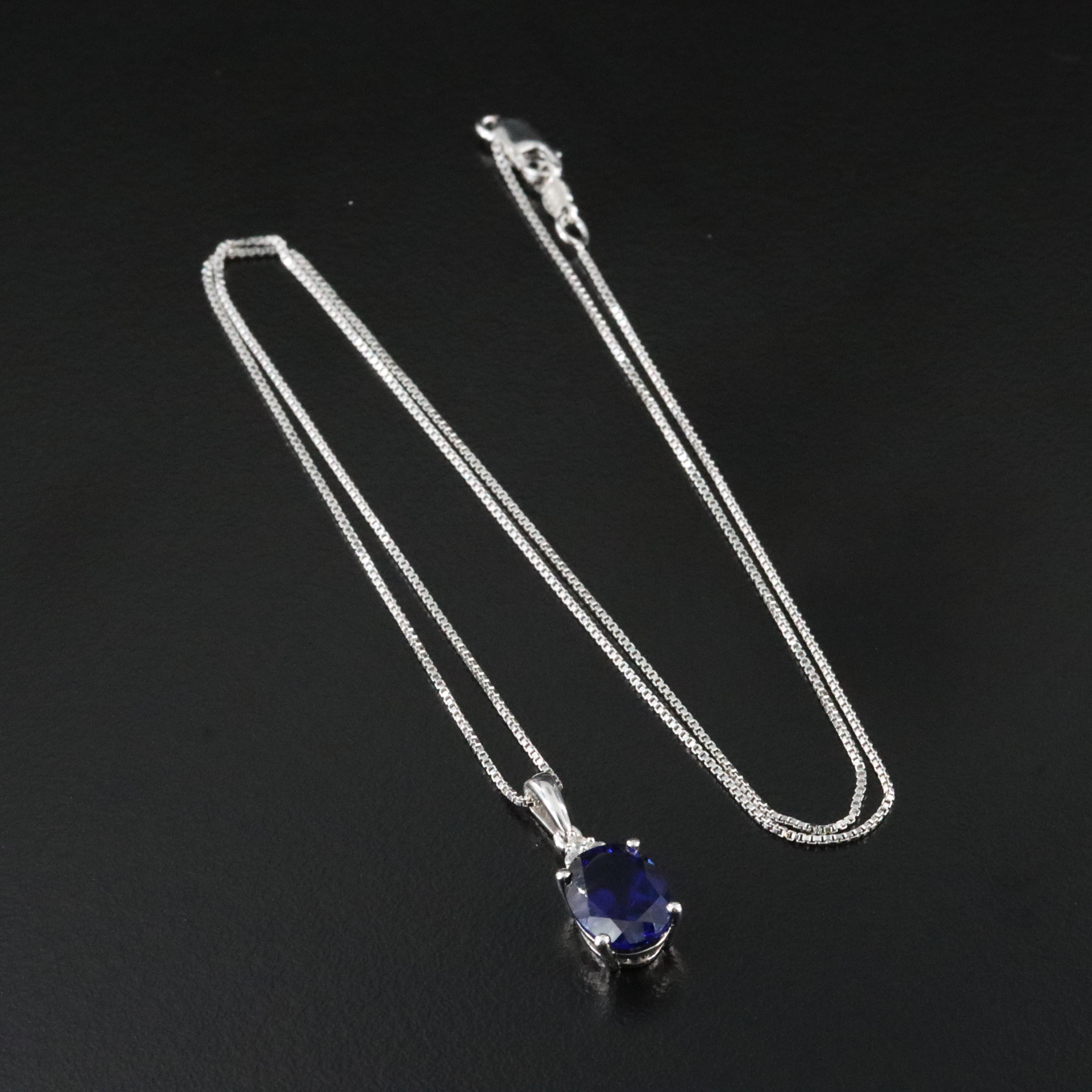 Sterling Sapphire Pendant Necklace with White Sapphire Accents